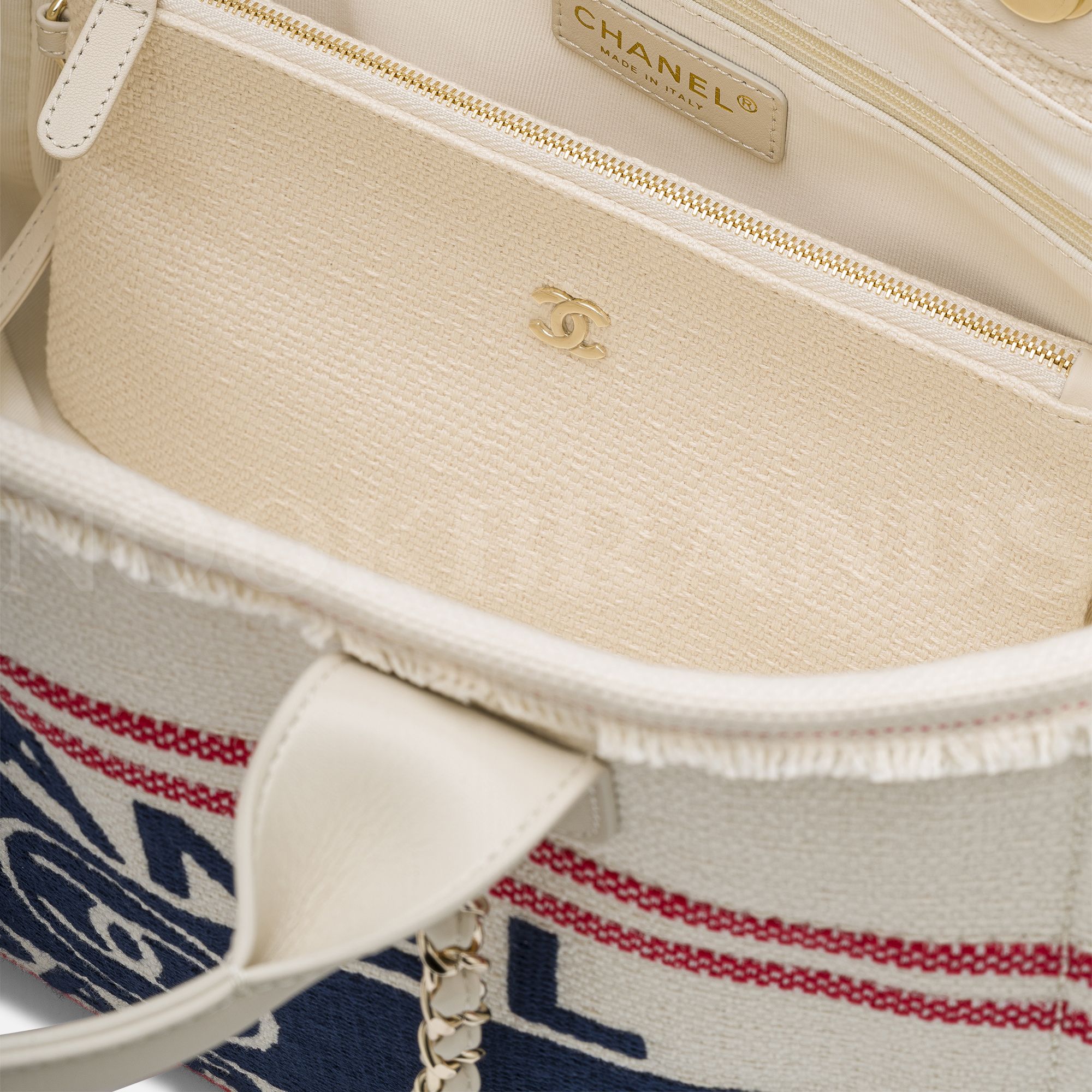 Striped Canvas Small Deauville Tote Ecru Red Blue Kadın Çanta