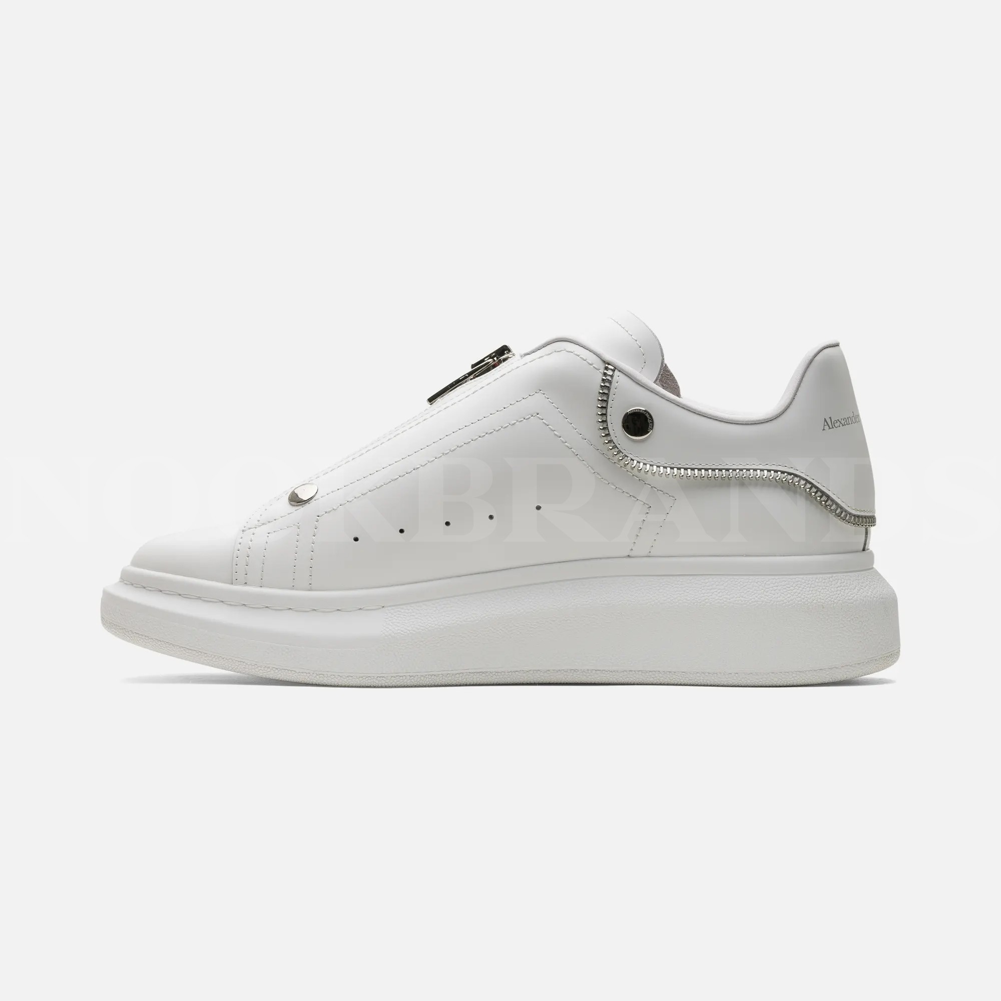 Oversize Beyaz Fermuar Detay Erkek Deri Sneaker