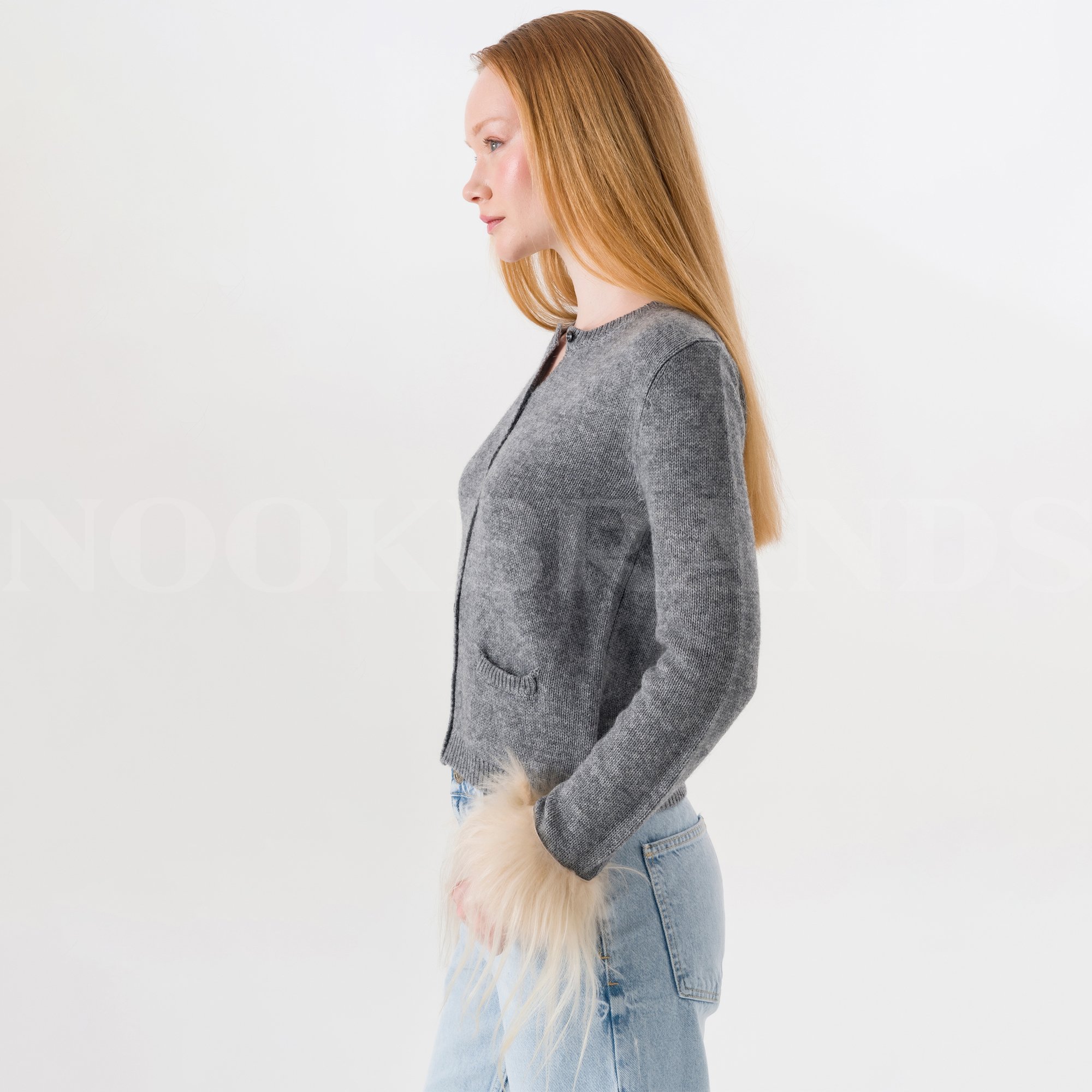 Shearling-trimmed Wool Cardigan In Grey