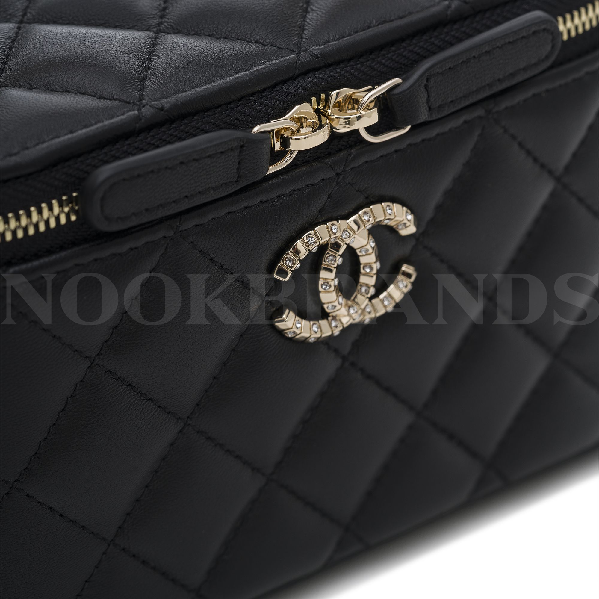 Black Quilted Lambskin Top Handle Vanity Case  