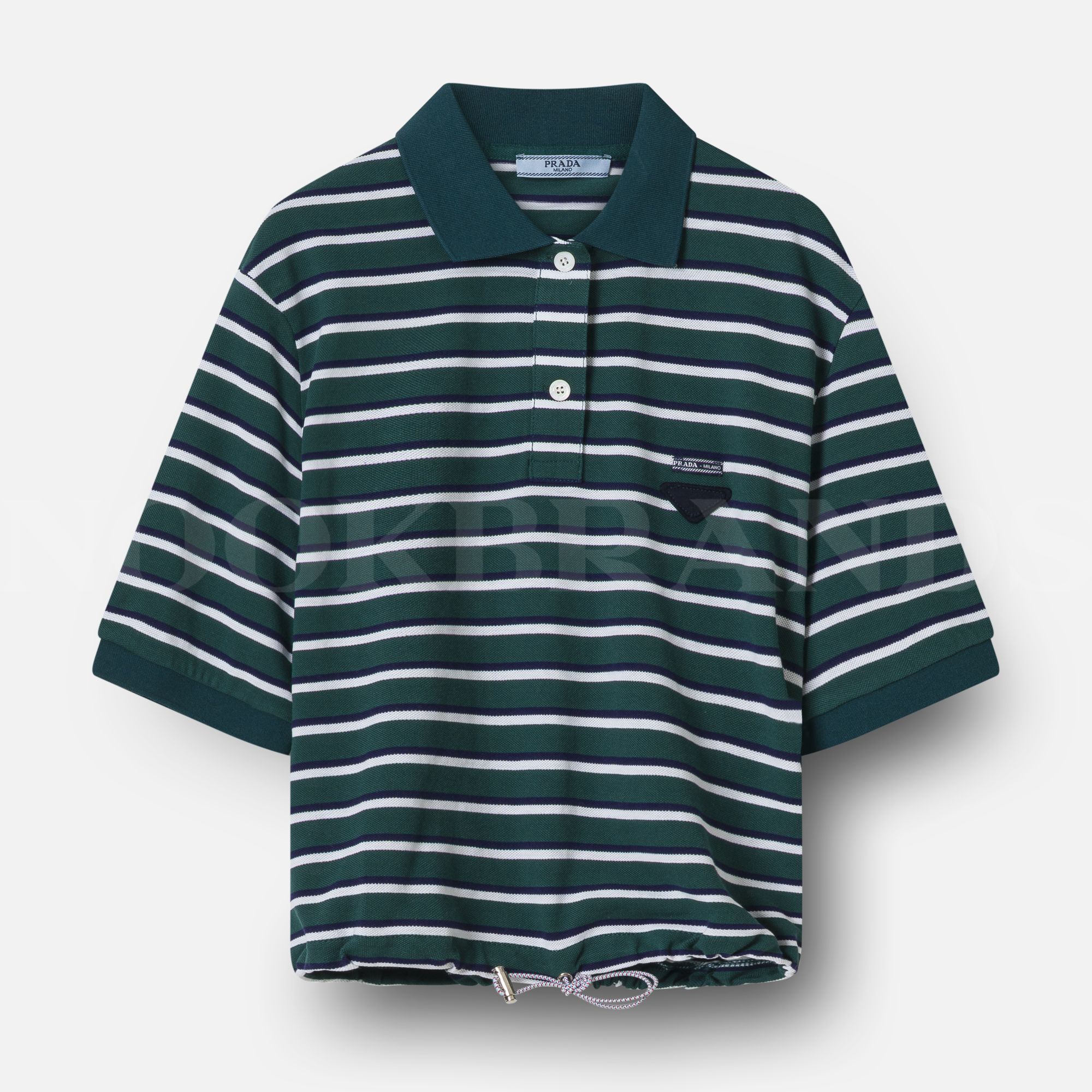 Yeşil Polo Yaka Kadın Çizgili T-shirt