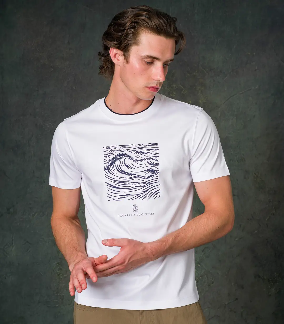 Brunello Cucinelli Beyaz Grafik Baskılı Erkek T-Shirt