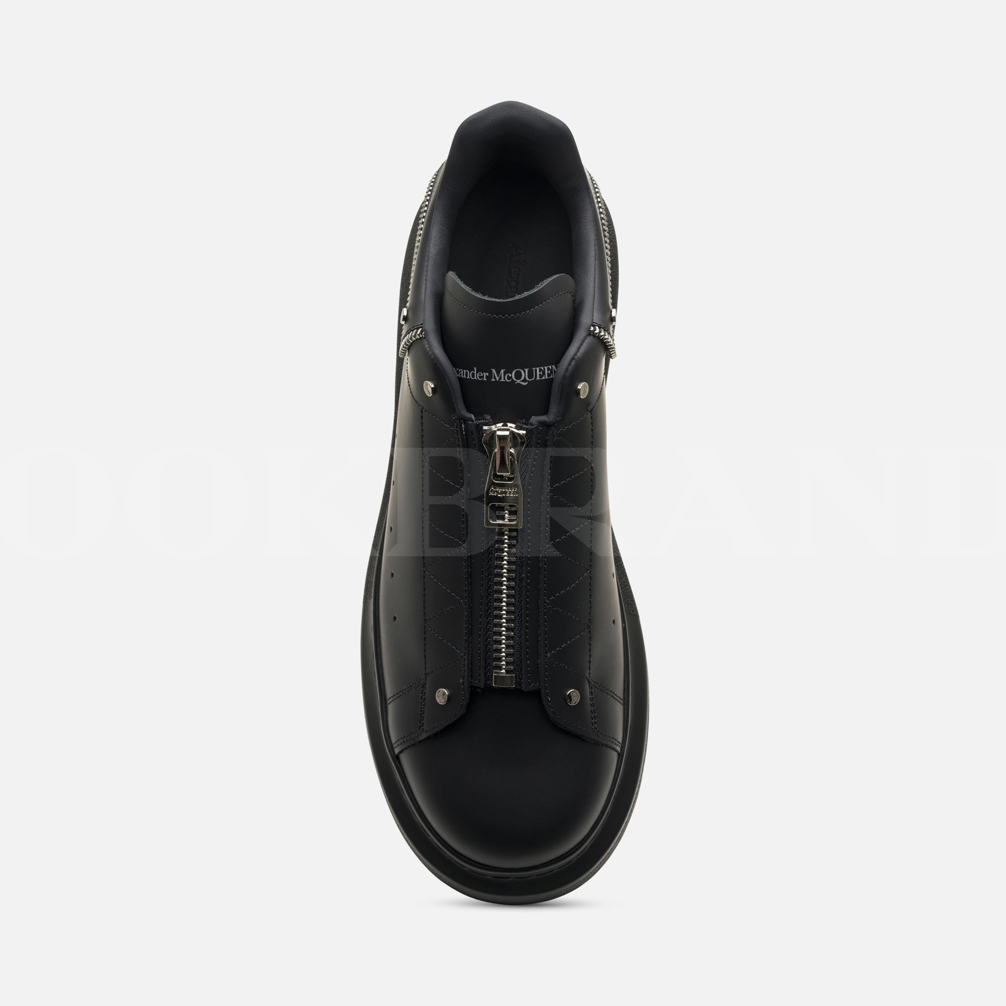 Oversize Siyah Fermuar Detay Erkek Deri Sneaker