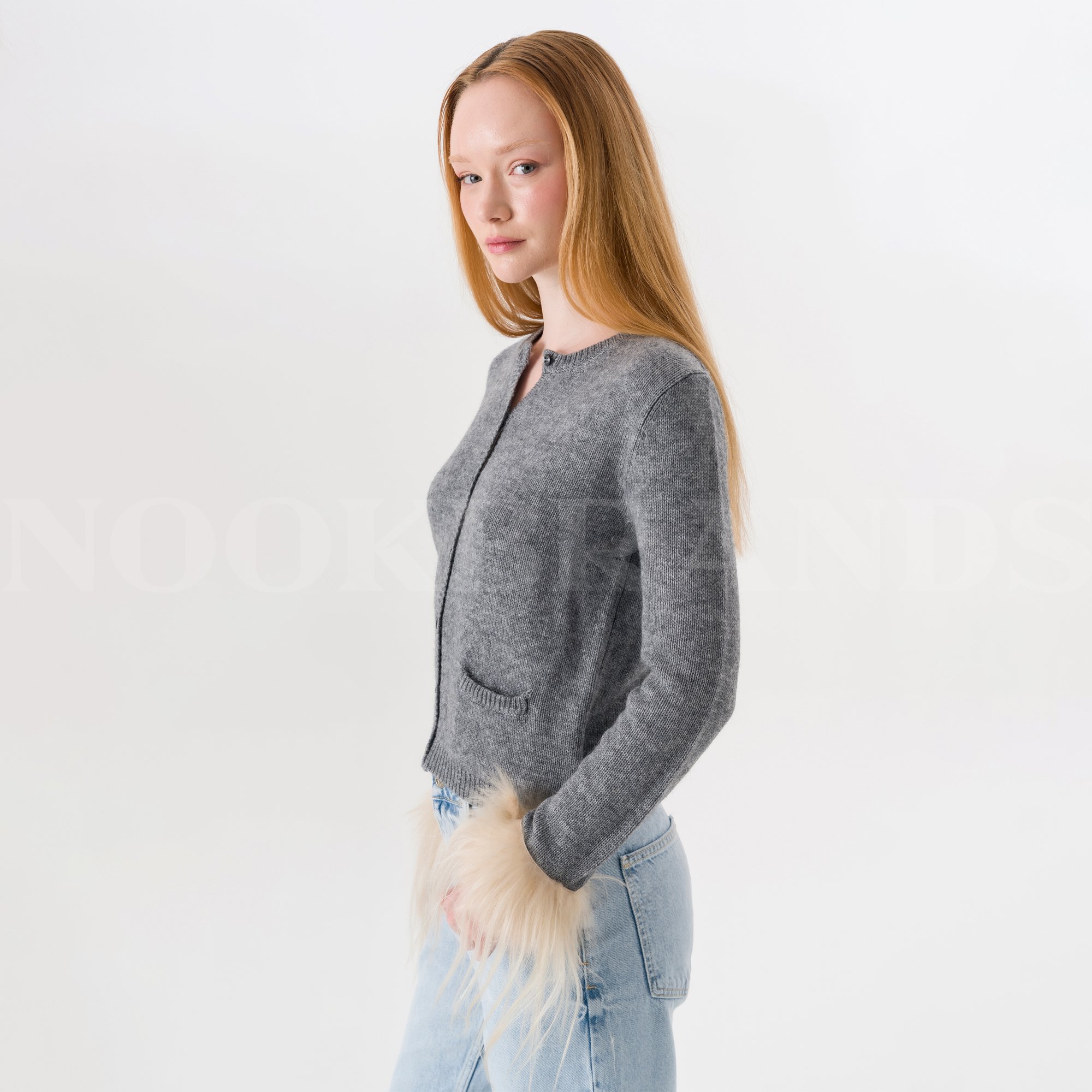 Shearling-trimmed Wool Cardigan In Grey