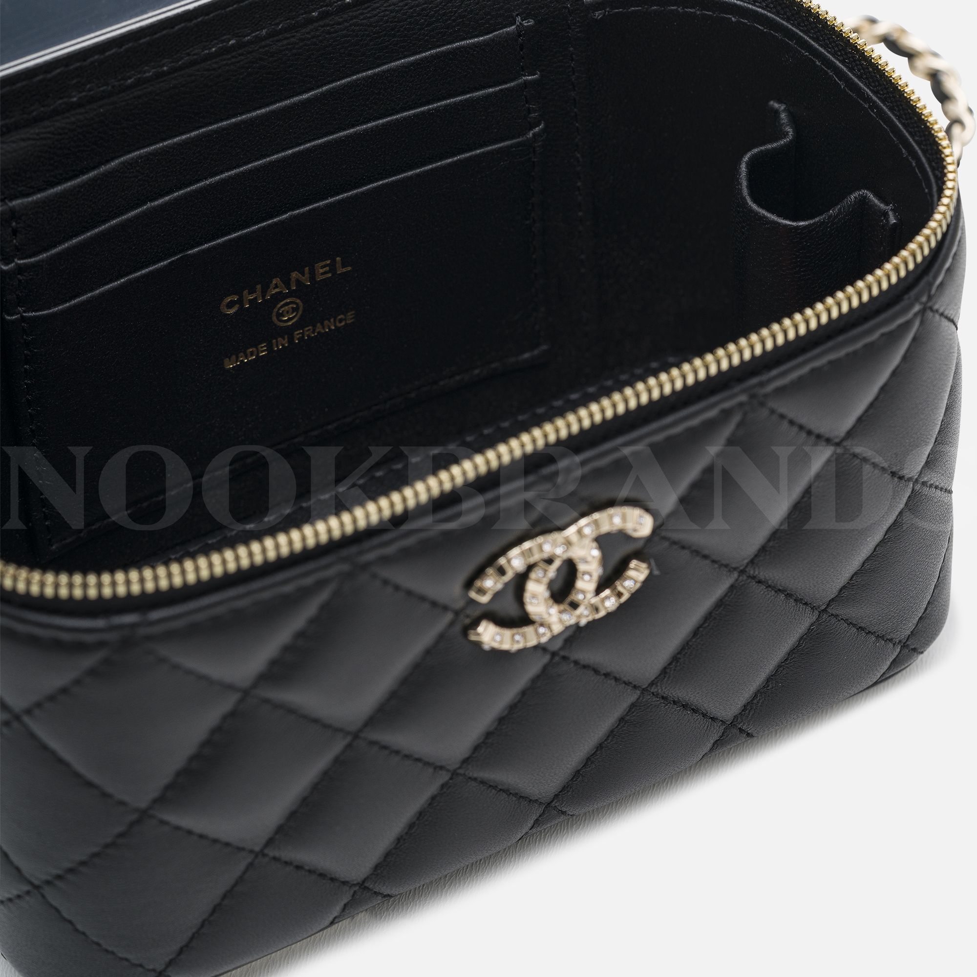 Black Quilted Lambskin Top Handle Vanity Case  