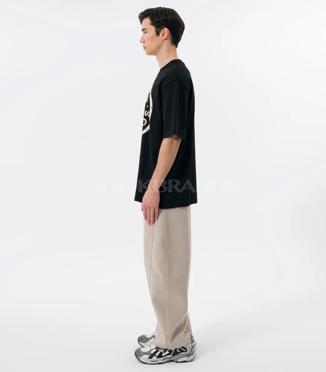 Acne Studios Erkek Siyah Grafik Baskılı Oversize T-Shirt