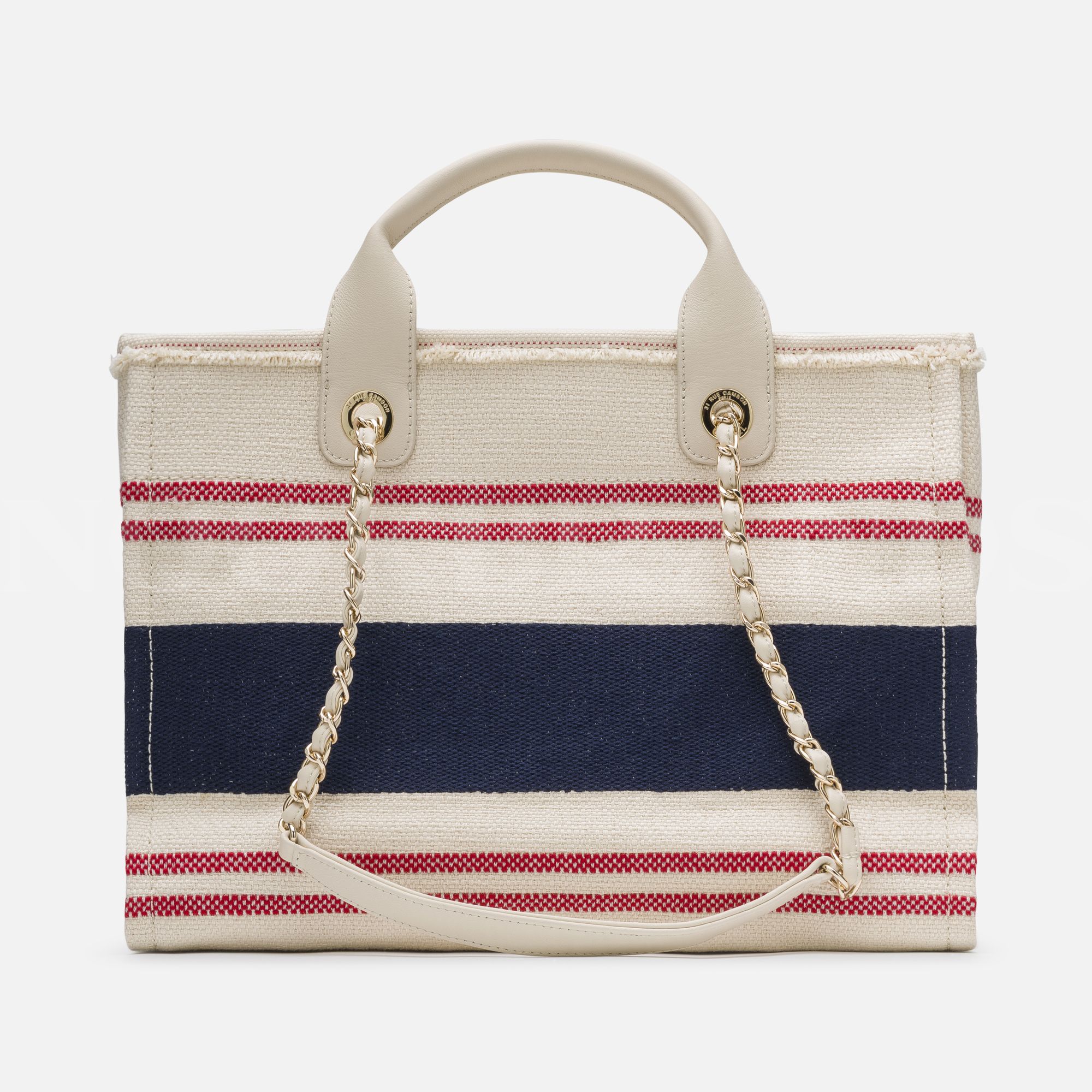 Striped Canvas Small Deauville Tote Ecru Red Blue Kadın Çanta