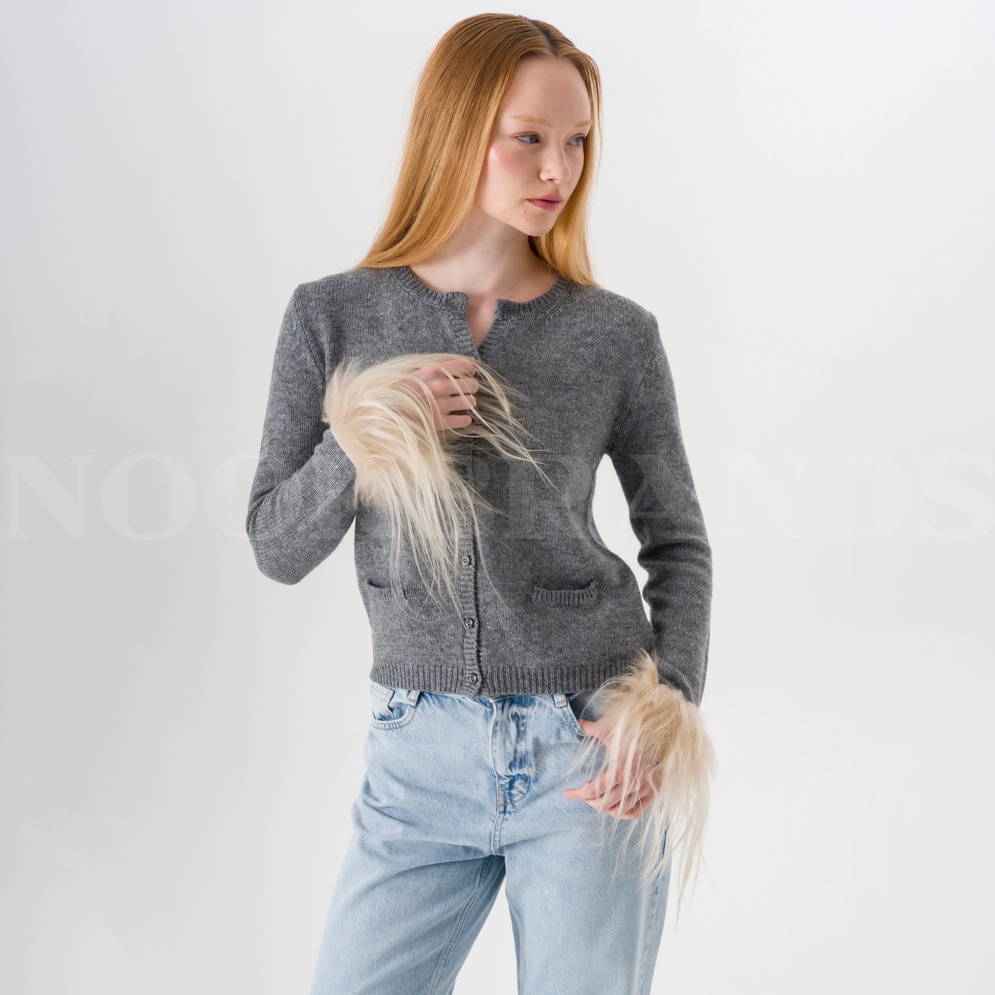 Shearling-trimmed Wool Cardigan In Grey