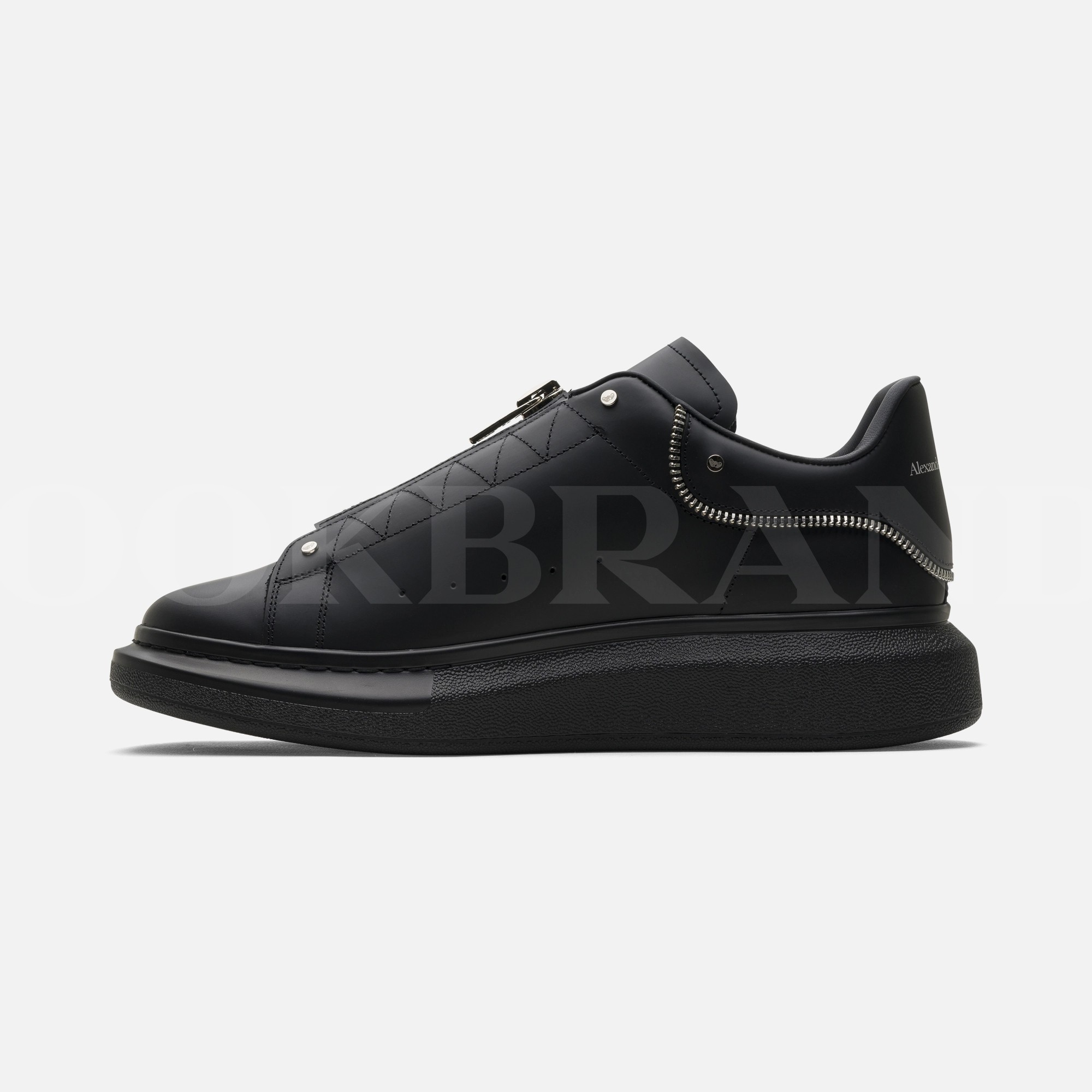 Oversize Siyah Fermuar Detay Erkek Deri Sneaker