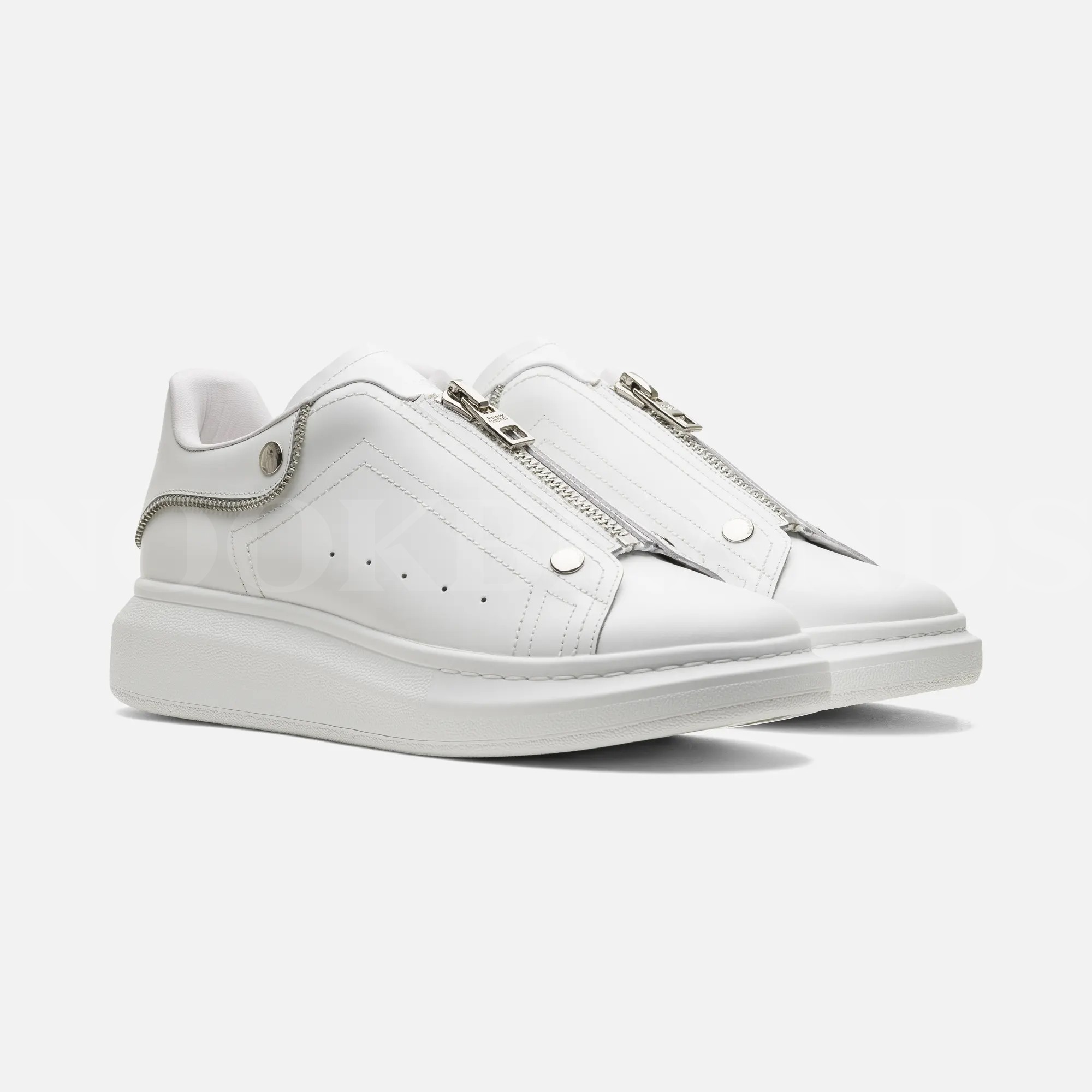 Oversize Beyaz Fermuar Detay Erkek Deri Sneaker