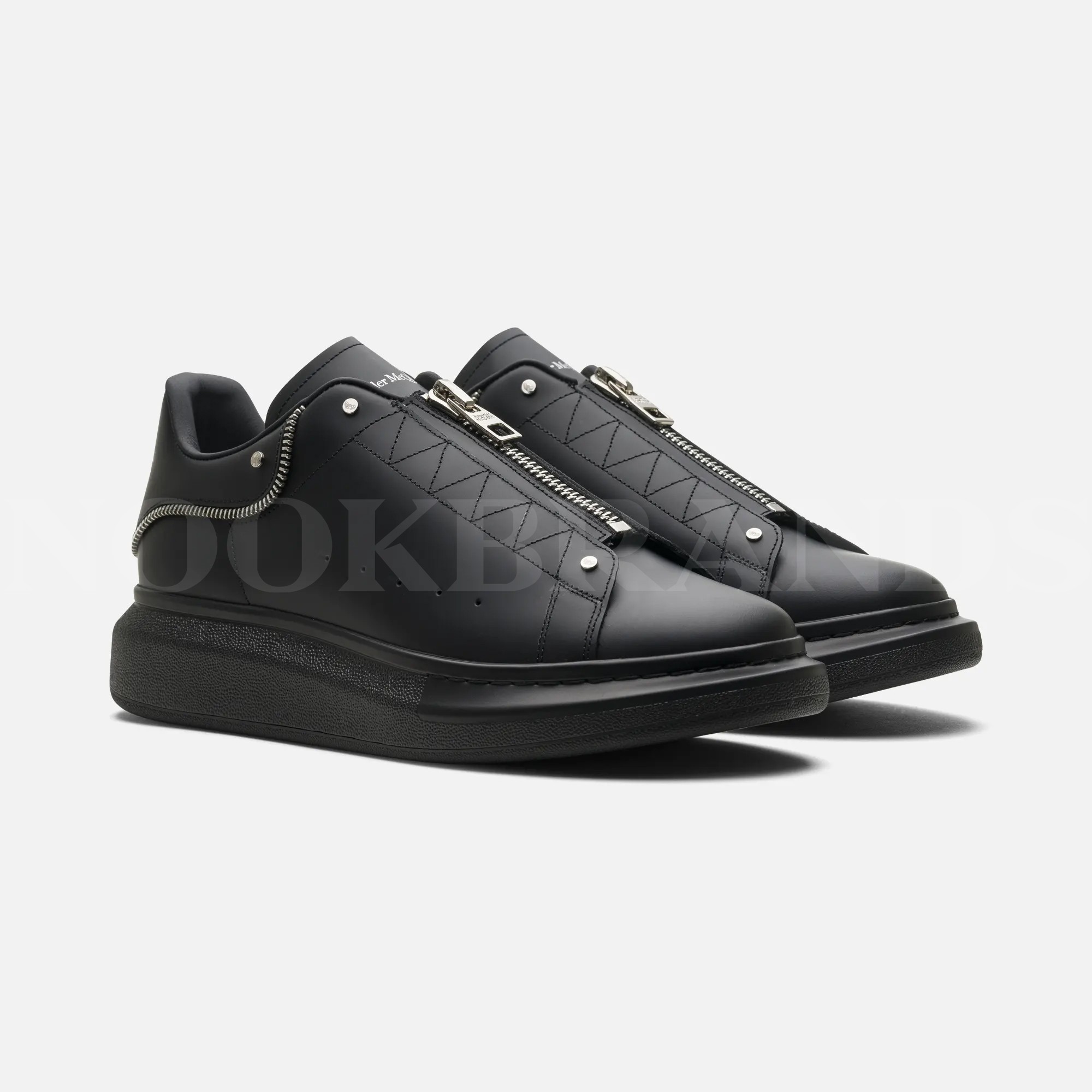 Oversize Siyah Fermuar Detay Erkek Deri Sneaker
