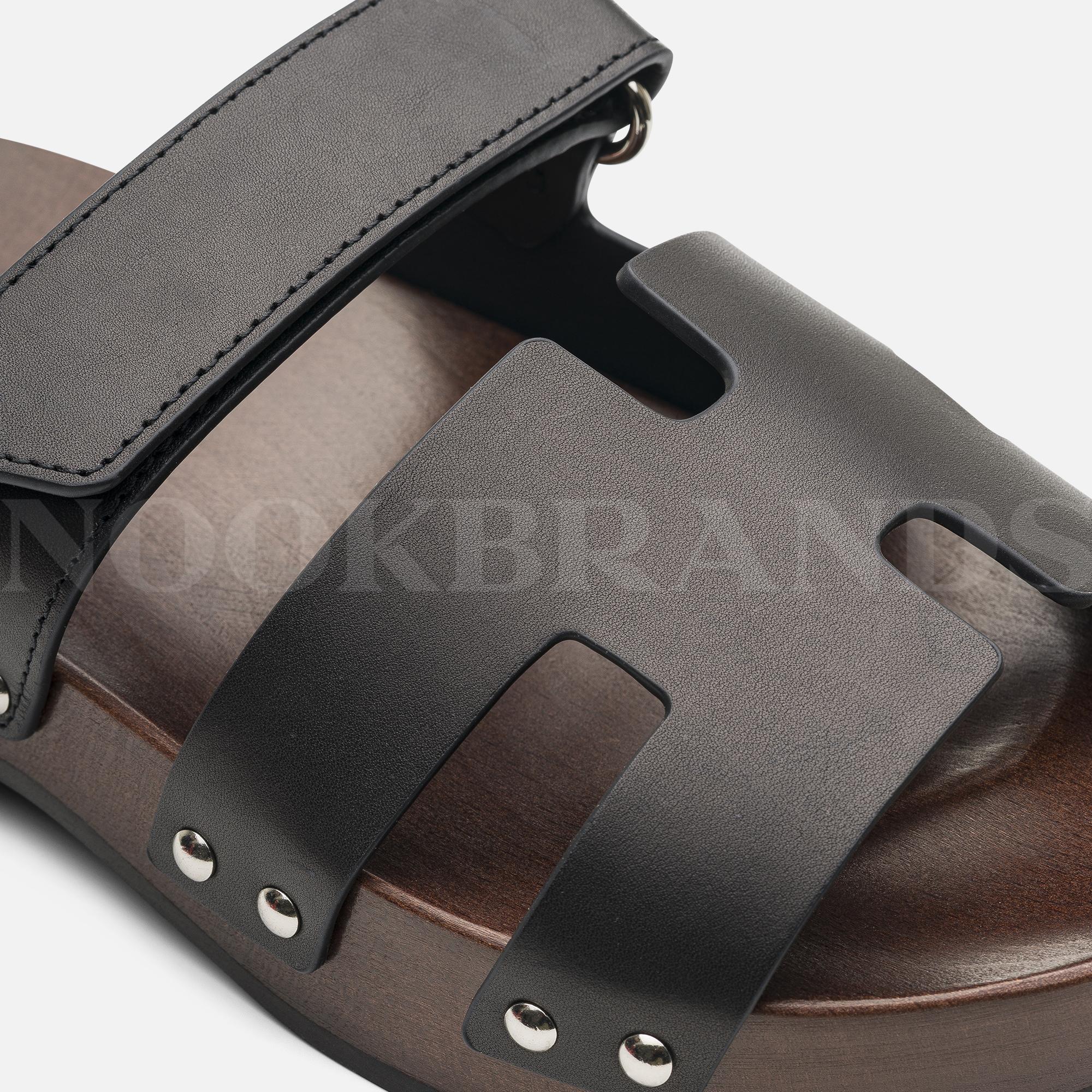 Siyah Deri Kos Clog Sandal