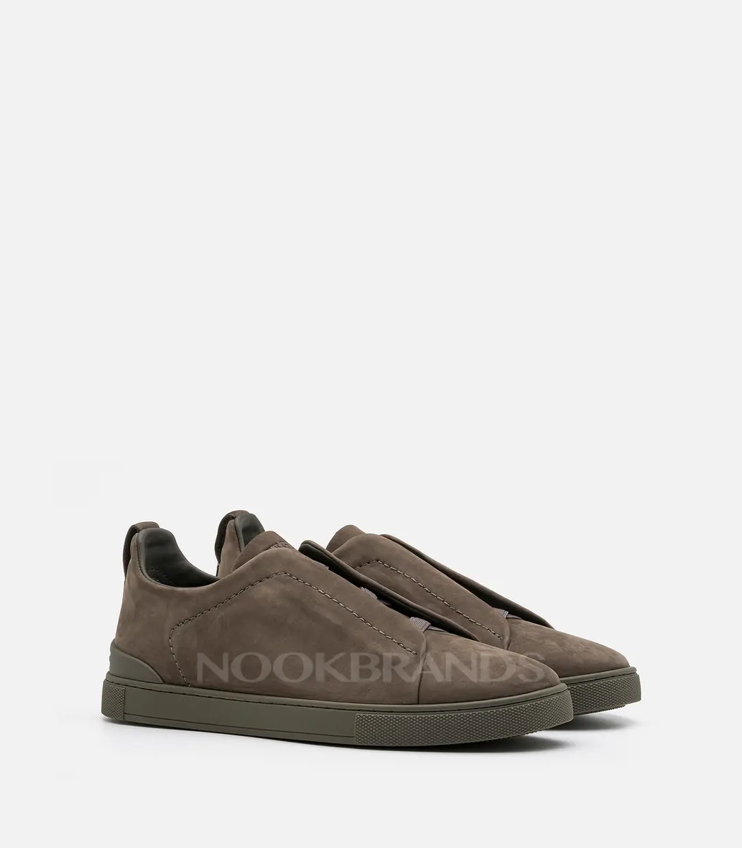 ヨネ Zegna Triple Stitch SECONDSKIN Dark Taupe Erkek Nubuk Deri Sneaker