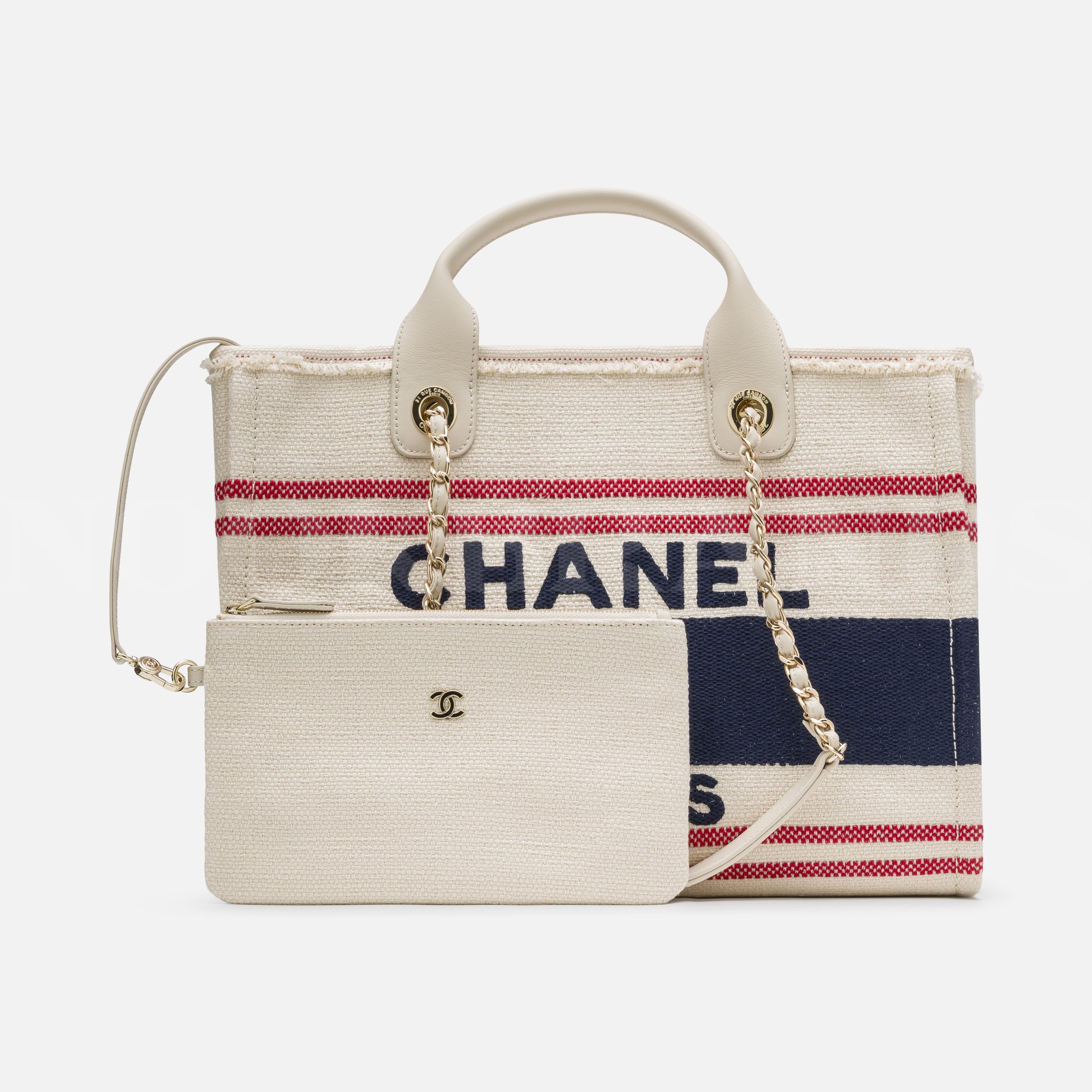 Striped Canvas Small Deauville Tote Ecru Red Blue Kadın Çanta