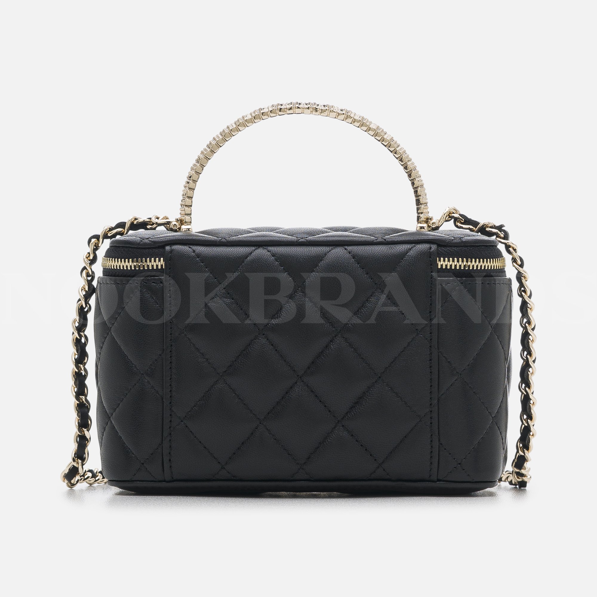 Black Quilted Lambskin Top Handle Vanity Case  