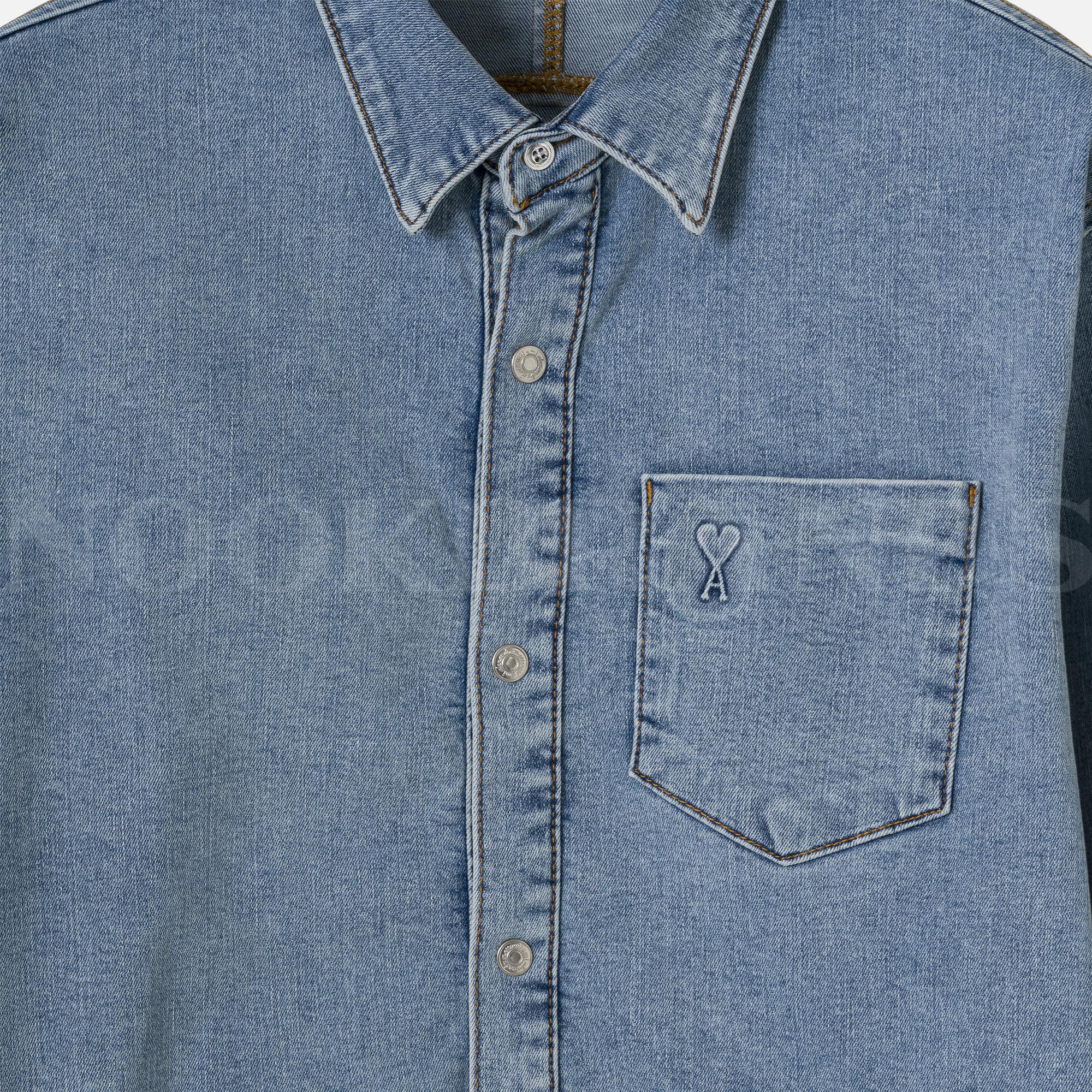 Logo Detay Erkek Denim Gömlek