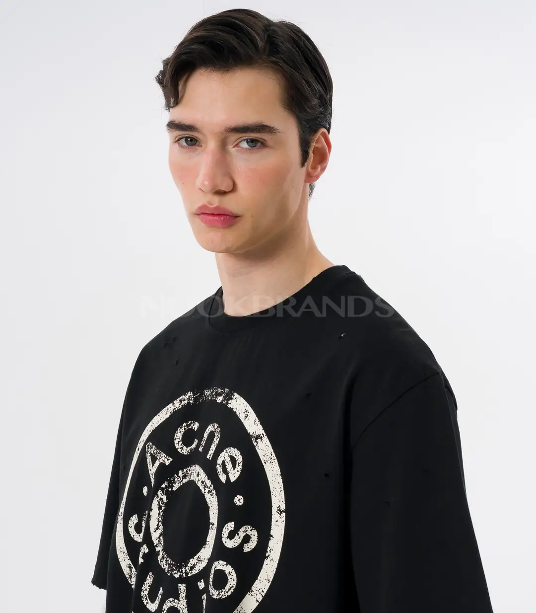 Acne Studios Erkek Siyah Grafik Baskılı Oversize T-Shirt