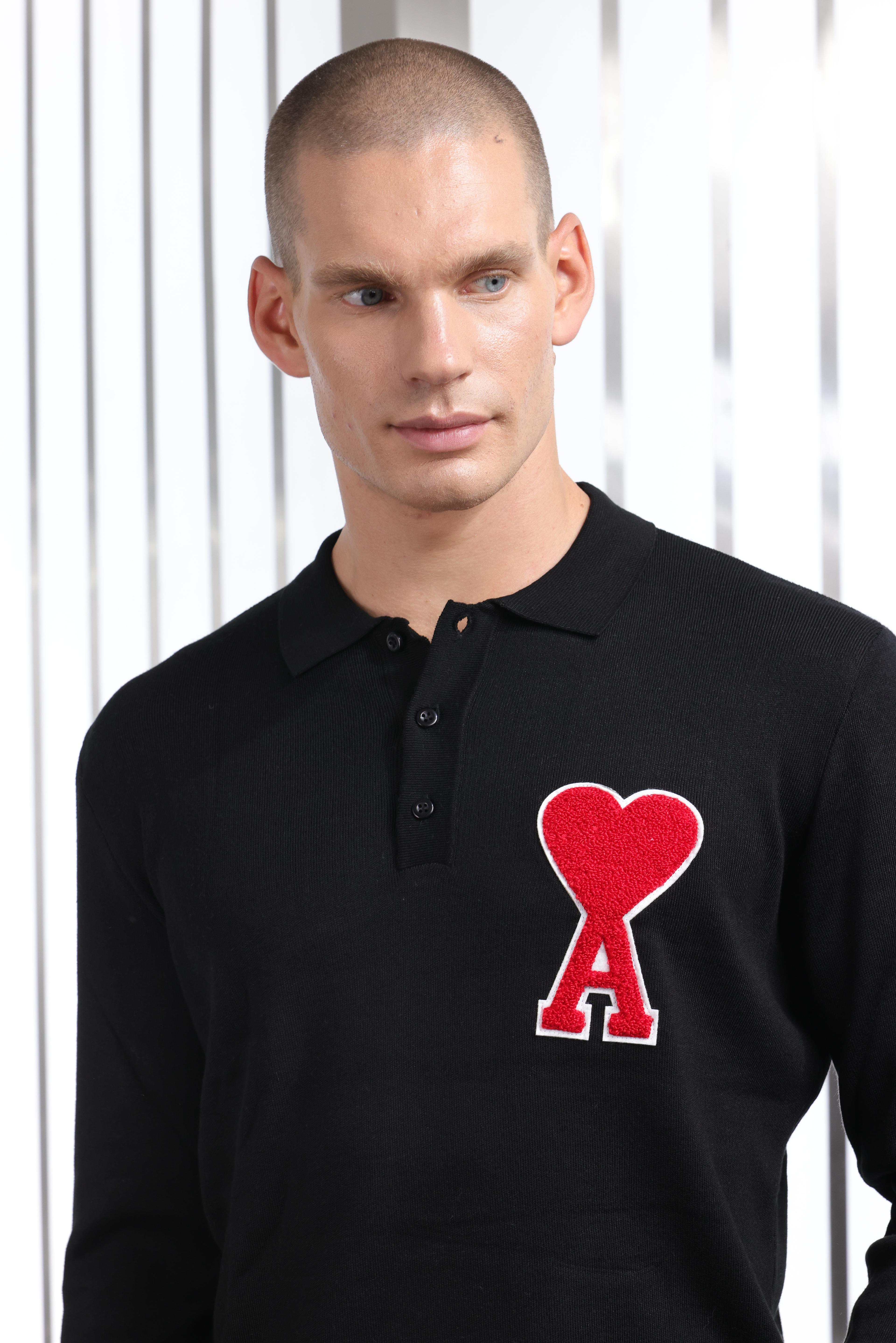 Siyah Erkek Polo Yaka Sweatshirt