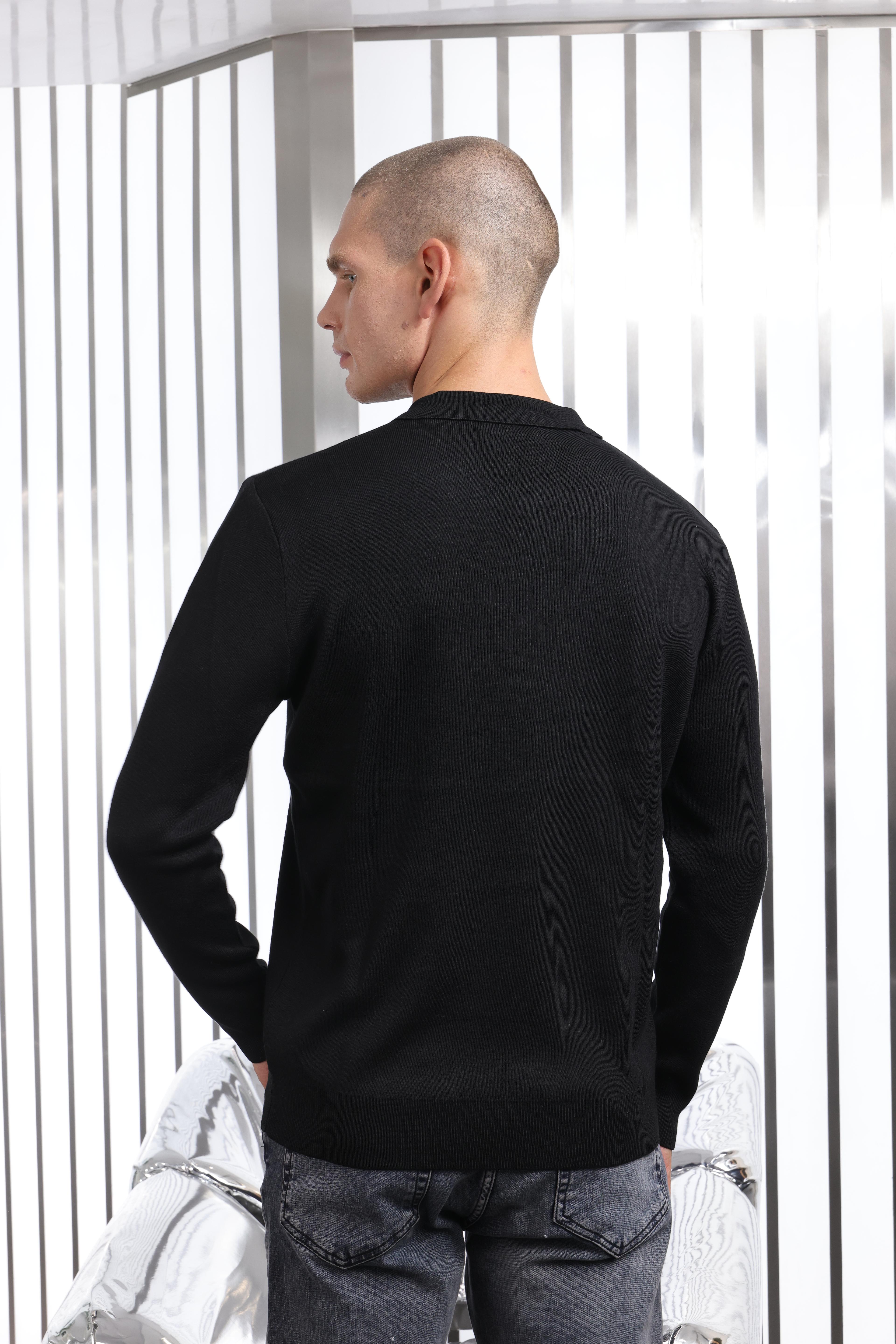 Siyah Erkek Polo Yaka Sweatshirt