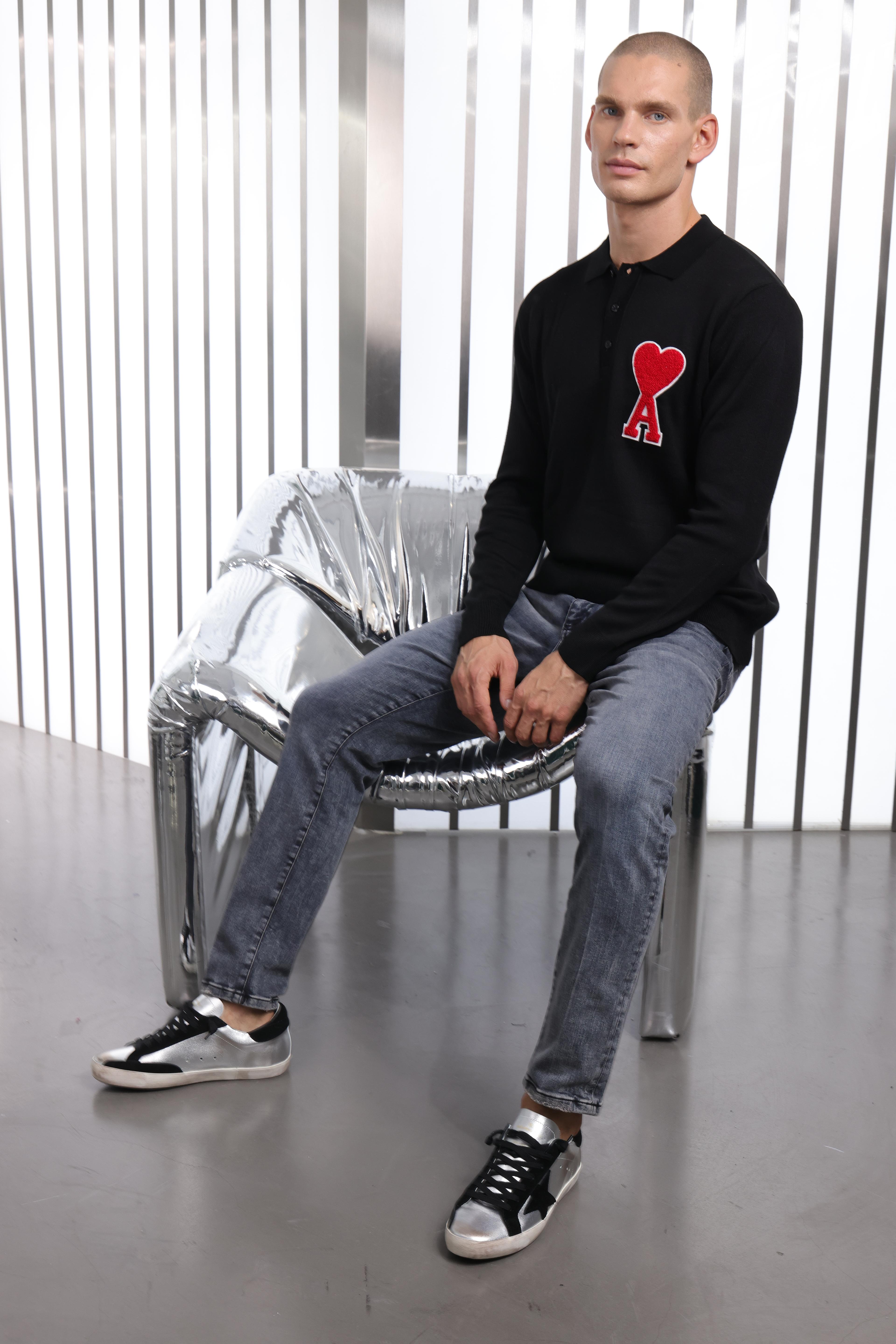 Siyah Erkek Polo Yaka Sweatshirt