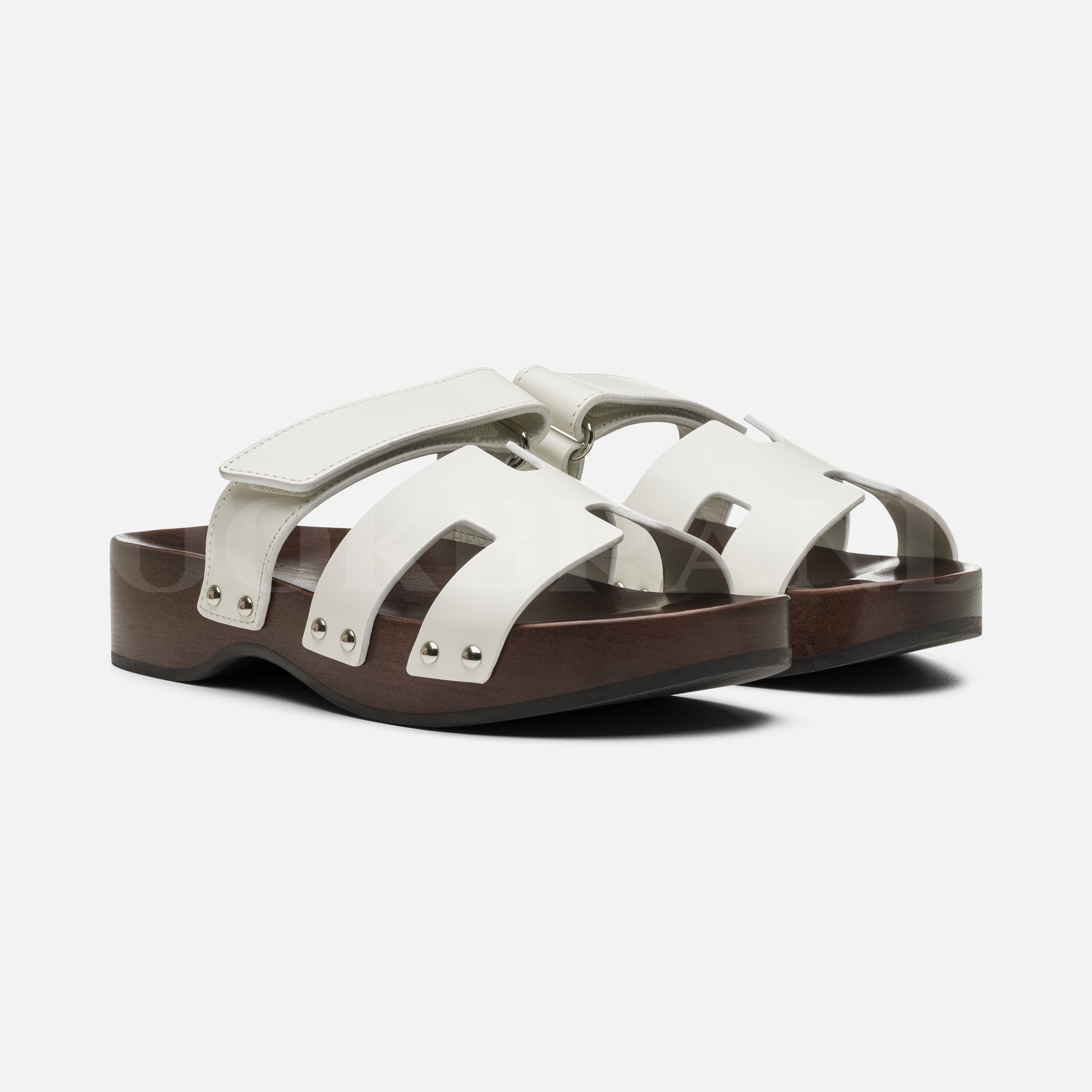 Beyaz Deri Kos Clog Sandal