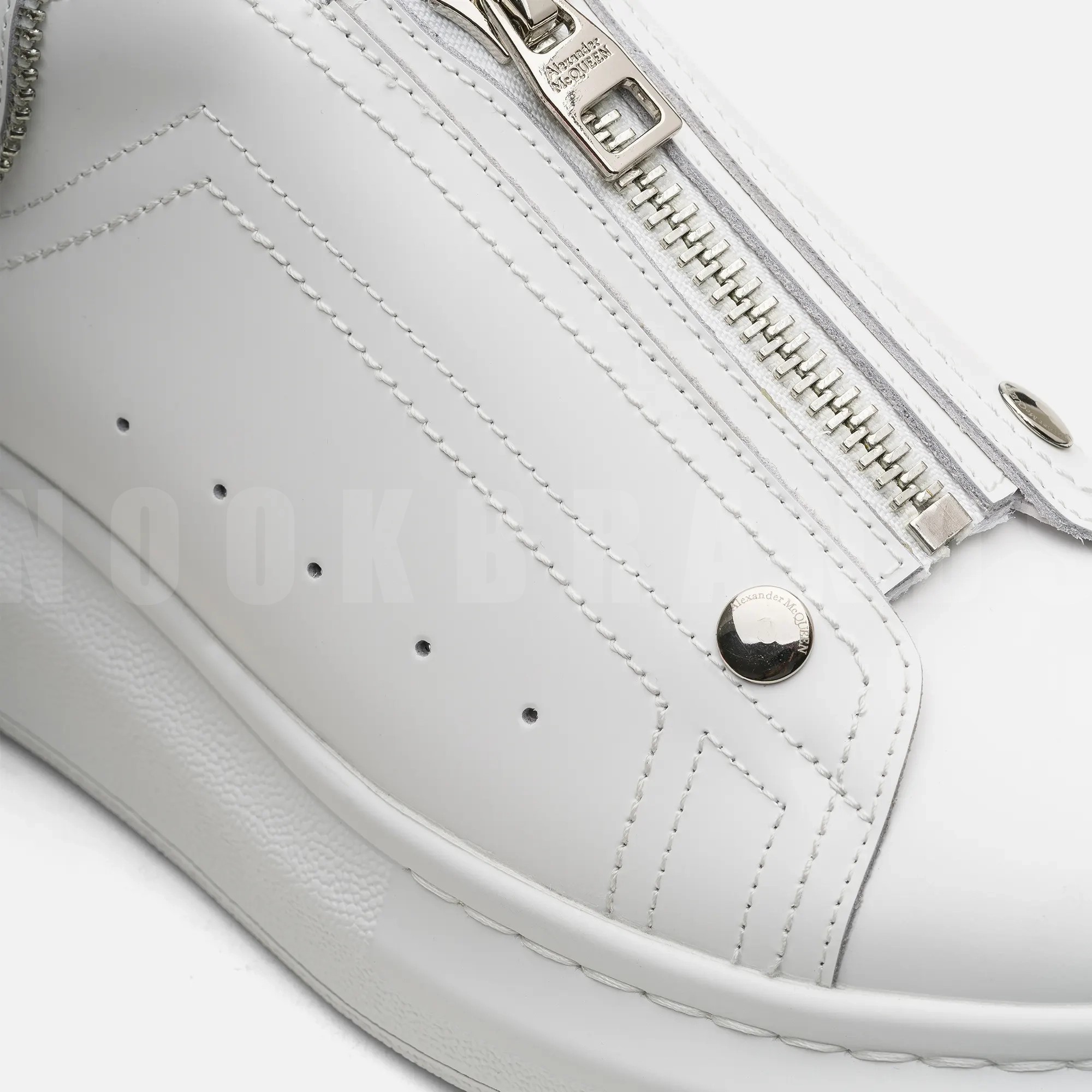 Oversize Beyaz Fermuar Detay Erkek Deri Sneaker