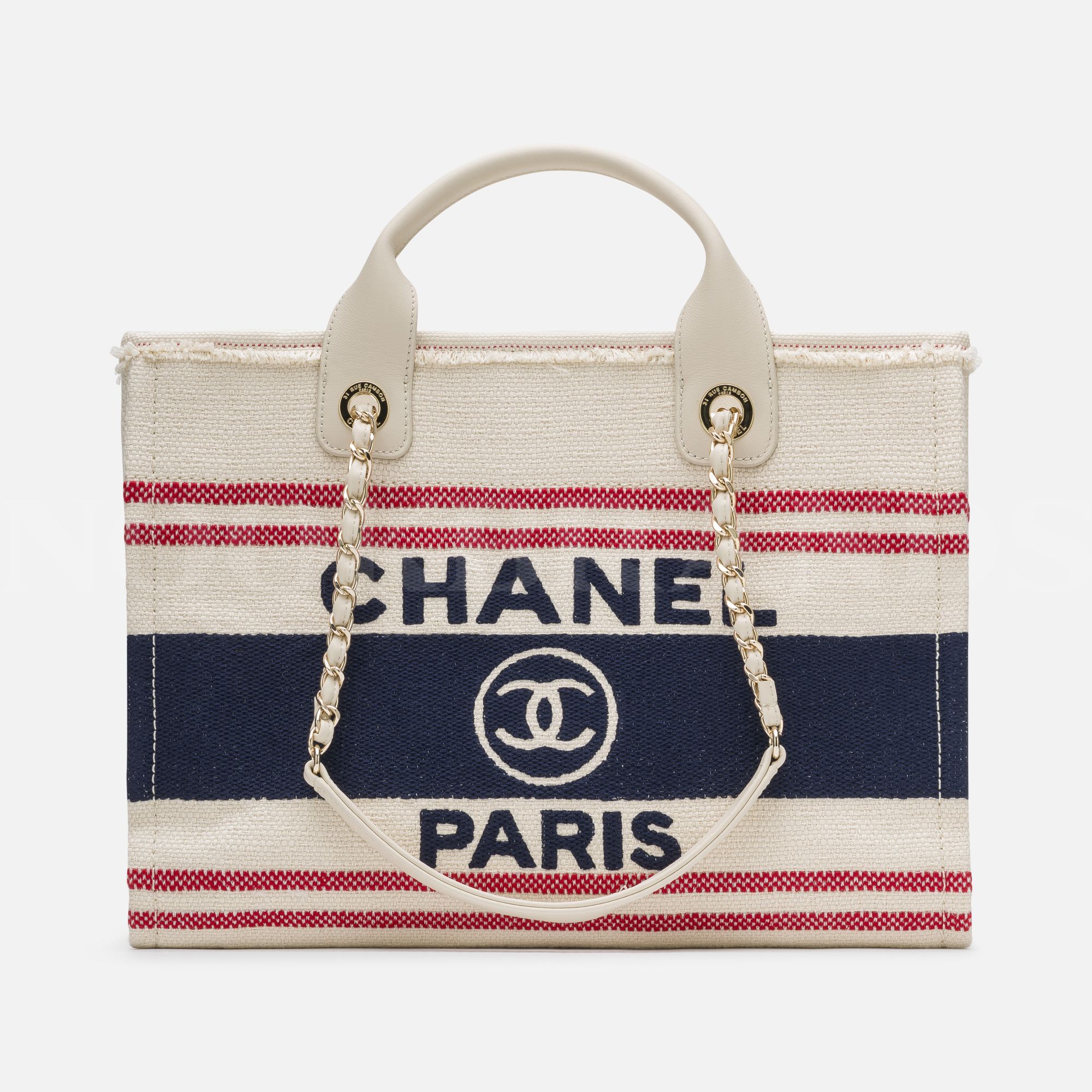 Striped Canvas Small Deauville Tote Ecru Red Blue Kadın Çanta