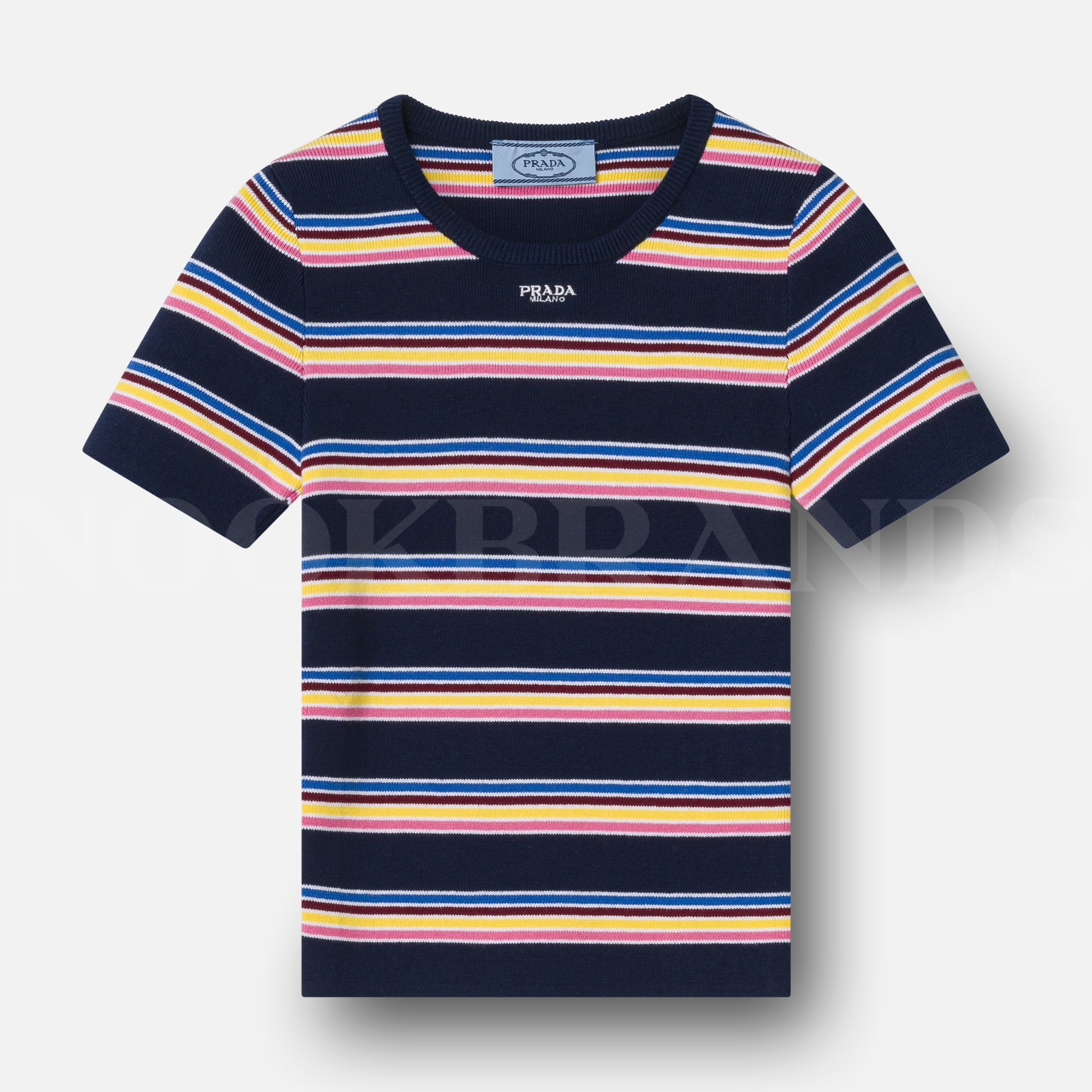 Lacivert Çizgili Kadın Triko T-shirt