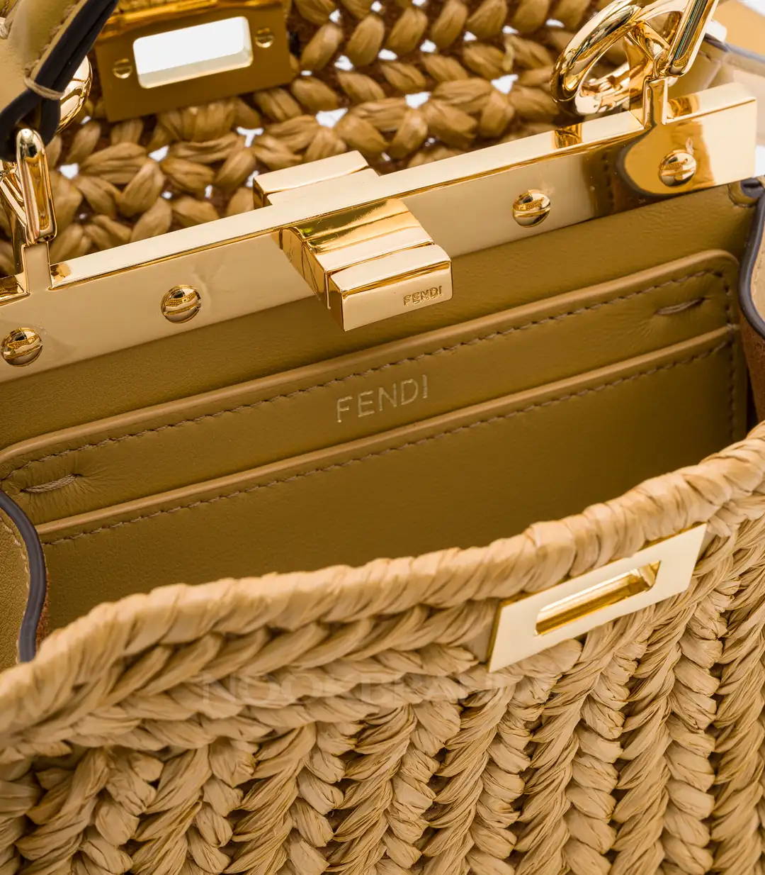 Fendi Peekaboo Mini Natural Raffia Kadın Çanta