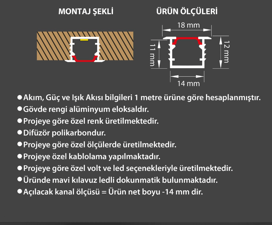 Ledim Alto Gömme Dokunmatik Sensörlü Led Bar