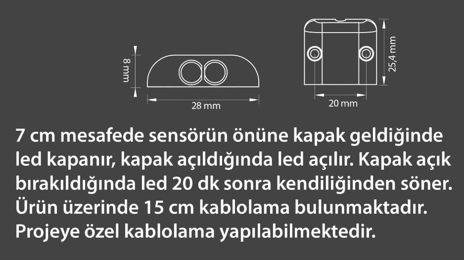 Ledim IR Yüzeye Monte Dolap Kapak Sensörü 12V