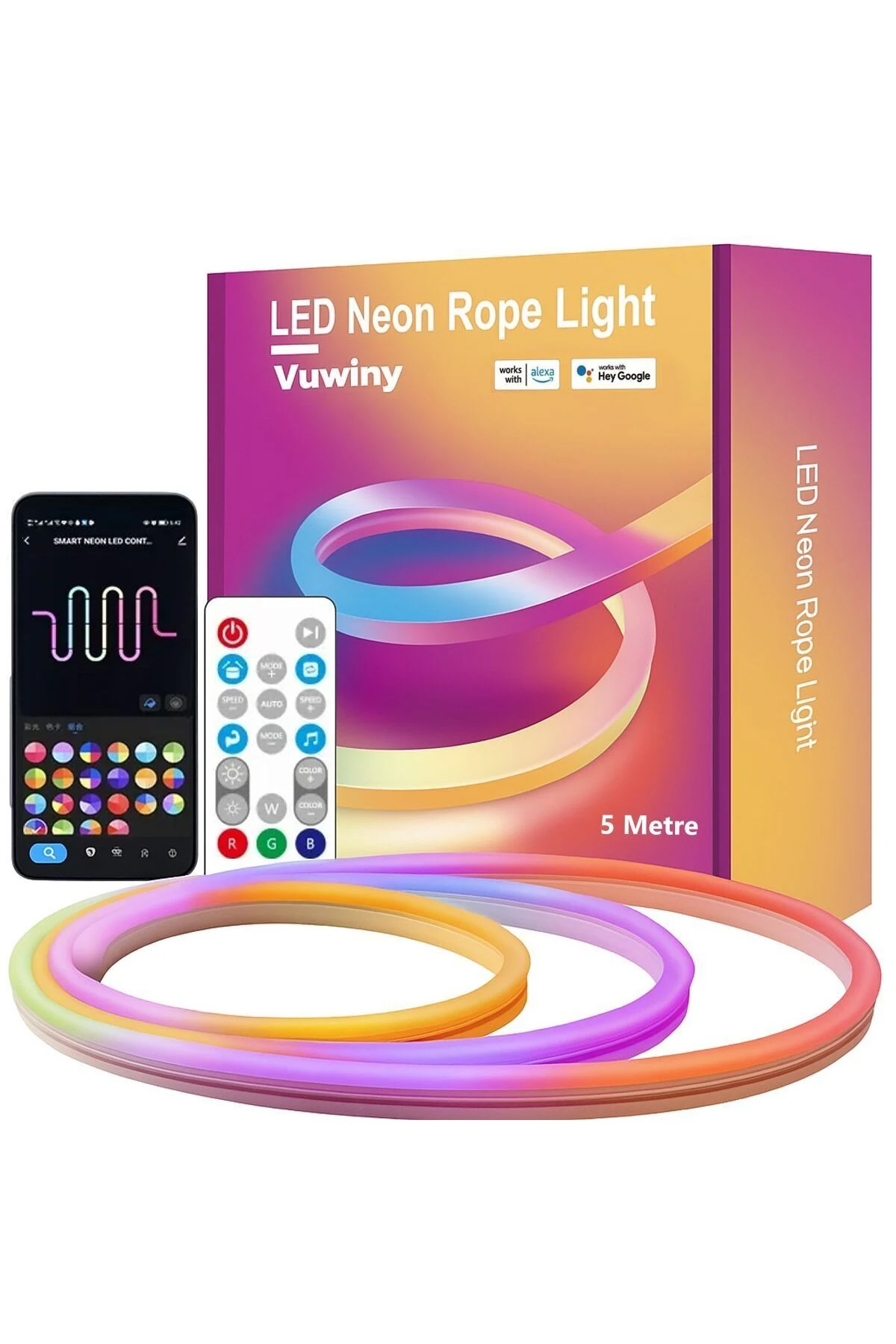 APP Sese Duyarlı WIFI Özellikli IP67 RGB-IC Yüksek Parlaklık Neon Akıllı Aydınlatma (5 Metre - 24V)