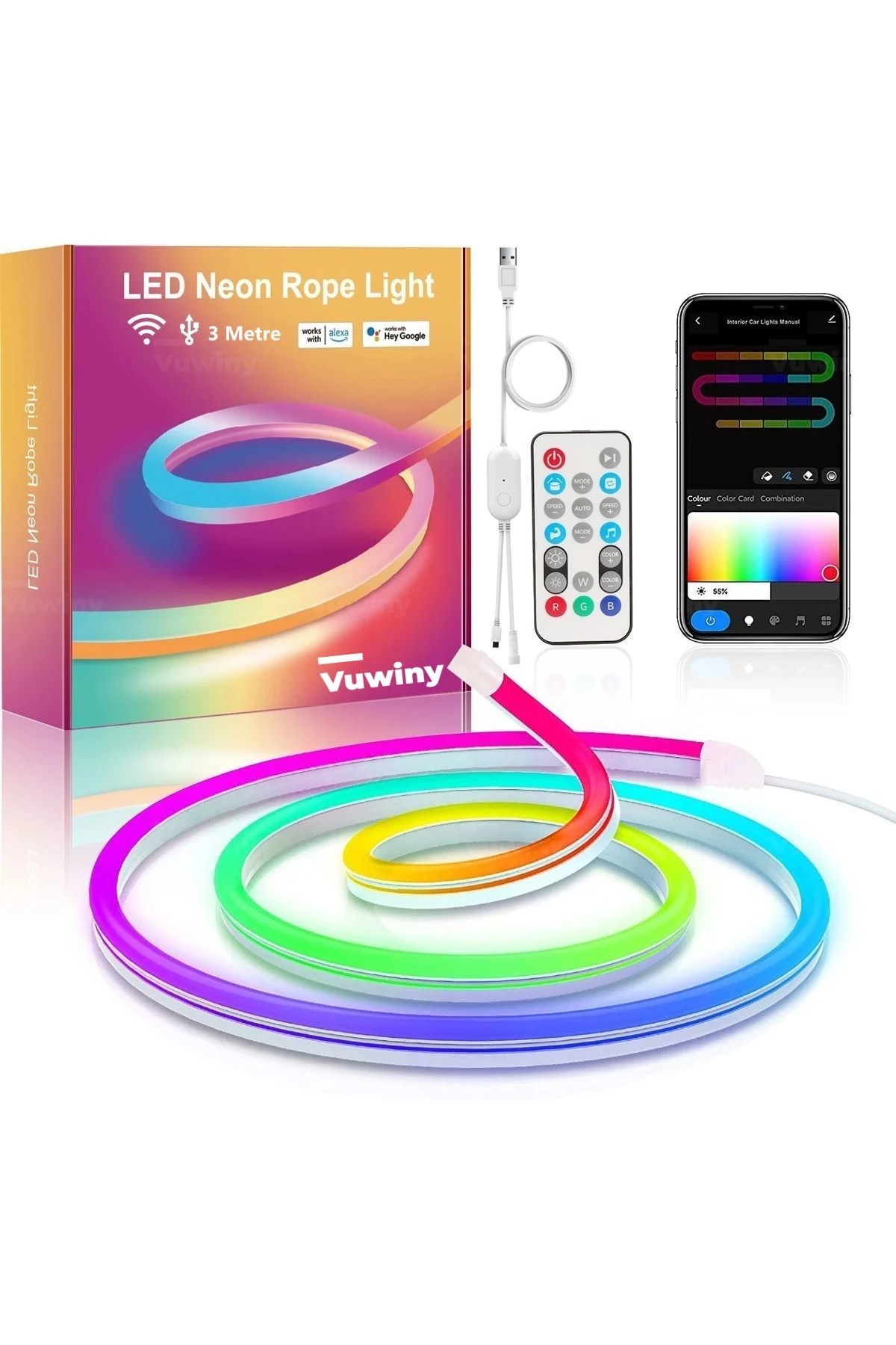 APP Sese Duyarlı WIFI Özellikli IP67 RGB-IC Akıllı Led Neon Akıllı Aydınlatma (3 Metre - 5V)