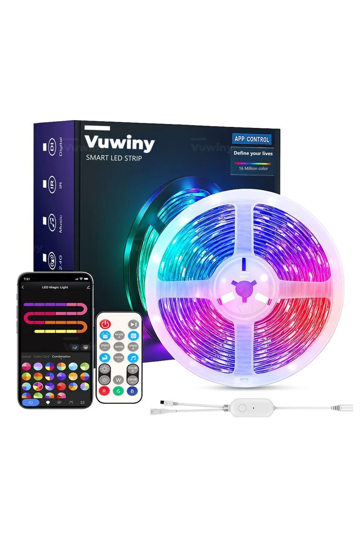 APP Sese Duyarlı WIFI Özellikli IP67 RGB-IC Yüksek Parlaklık Ambiyans Akıllı Led Şerit (5 Metre-12V)