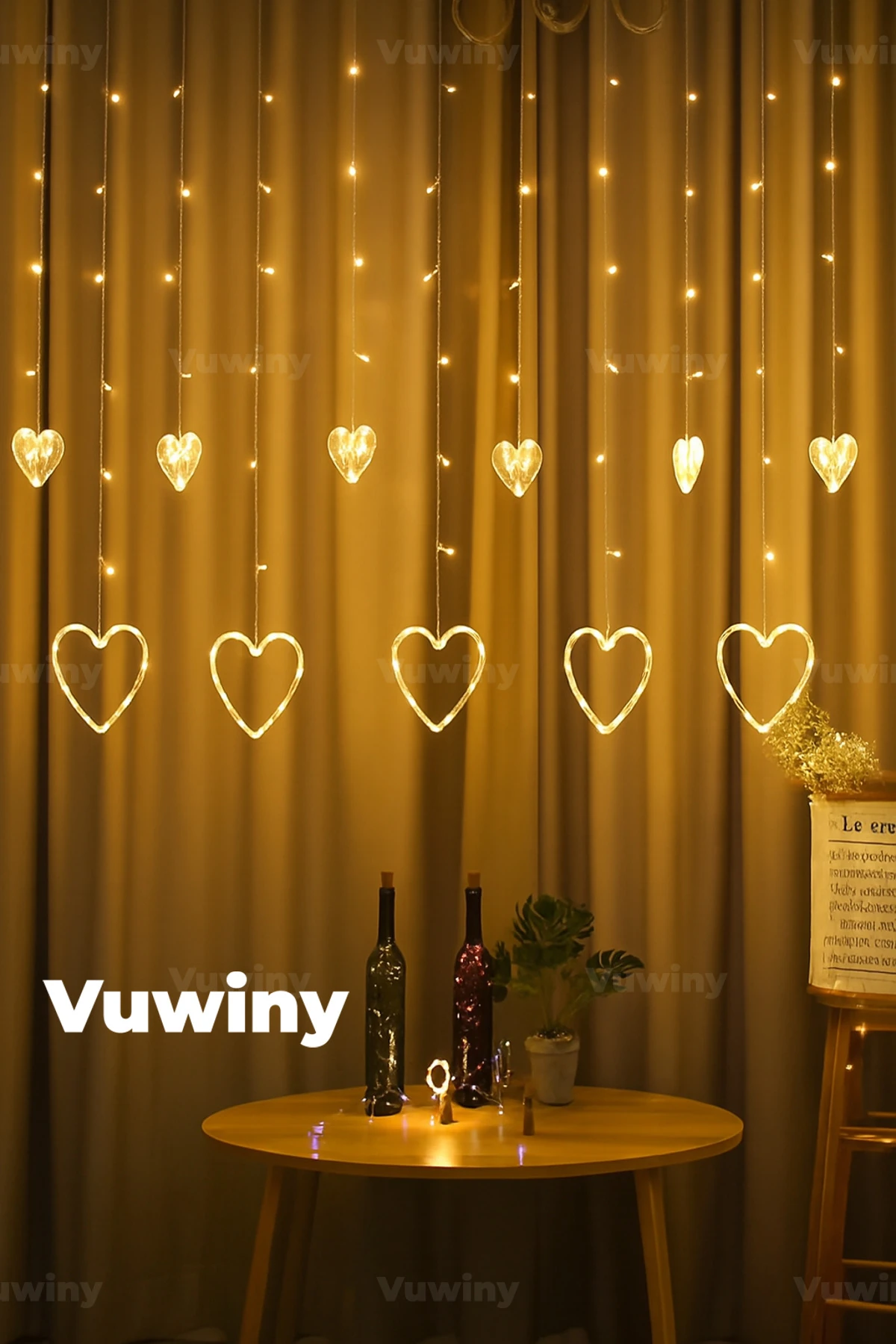 138 Led Işıklı 8 Modlu Gün Işığı Dekoratif Saçaklı Kalpli Perde Led