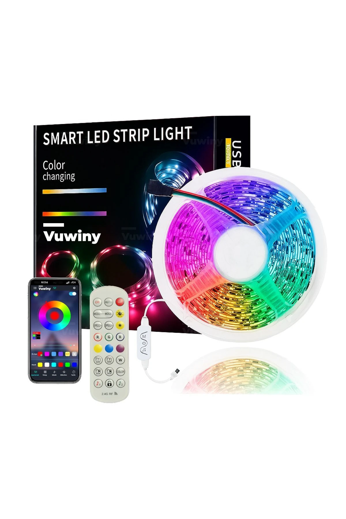 Mobil Uygulamalı Sese Duyarlı RGB-IC Adreslenebilir Akıllı USB Ambiyans Led Şerit (5V - 5 Metre)