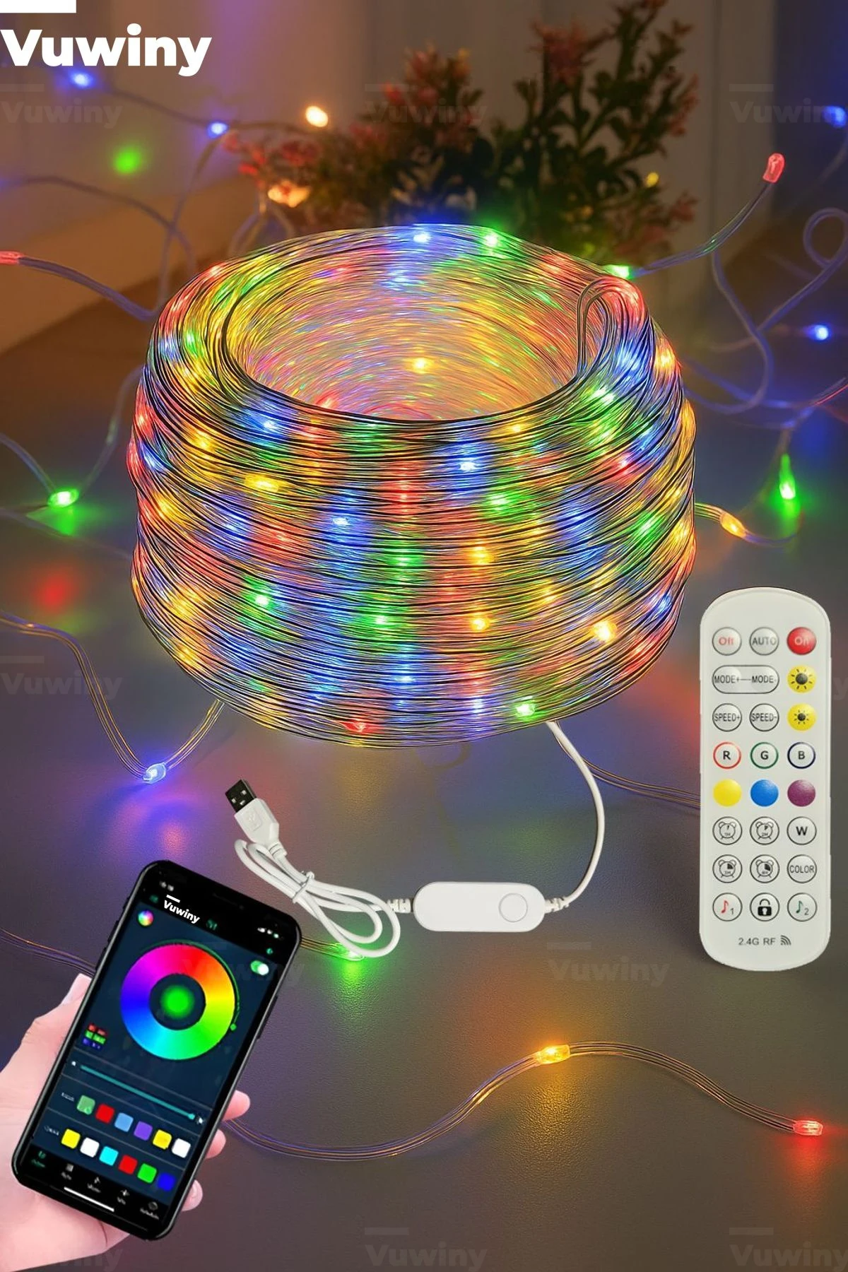 Sese Duyarlı Mobil ve Kumanda Kontrollü Adreslenebilir RGB USB Led Aydınlatma (10 Metre)