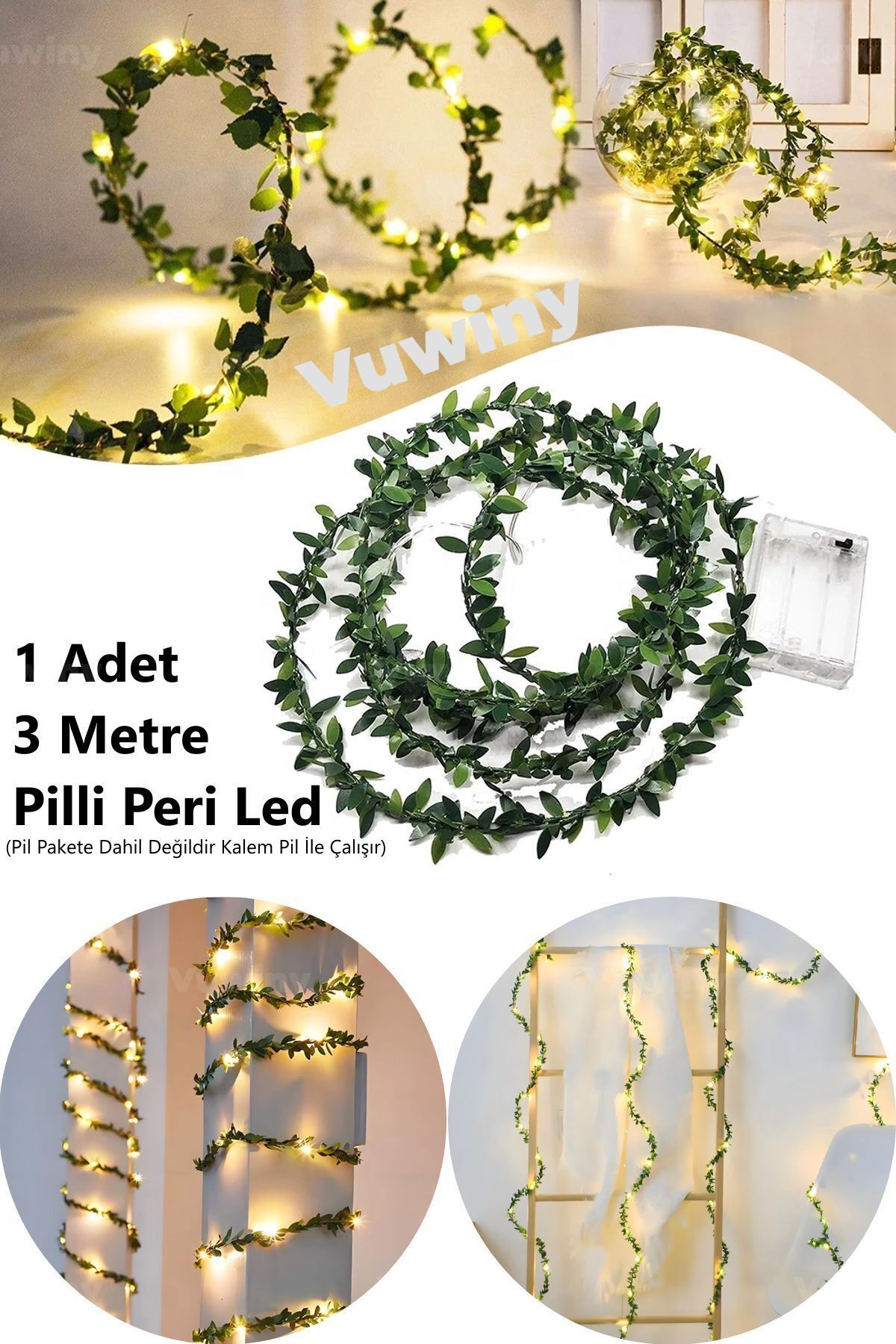 Led Işıklı Dekoratif Tel Sarmaşık Yaprak Pil İle Çalışan Led (3 Metre Gün Işığı)