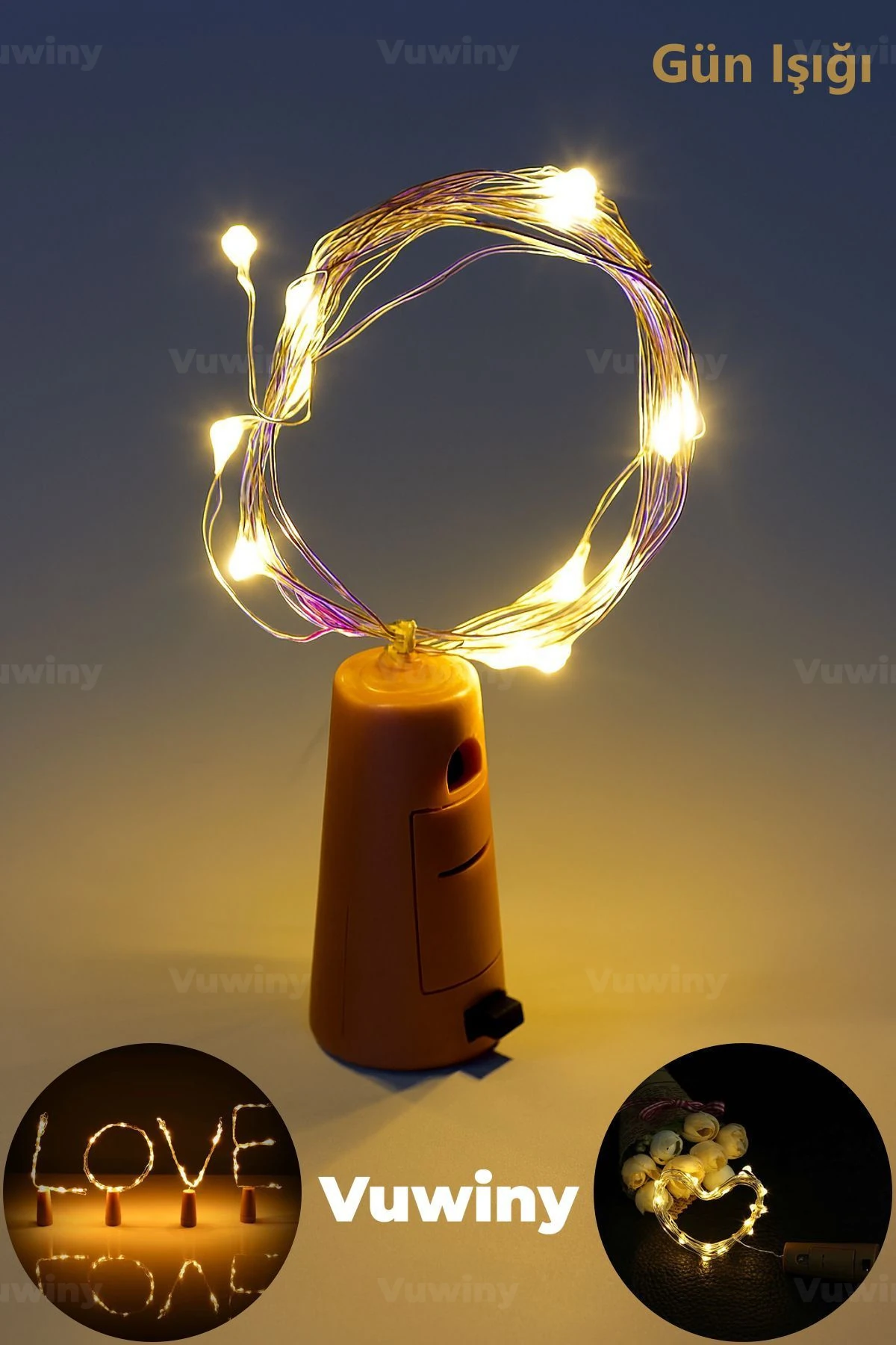 Tıpalı Mantar Dekoratif Şişeler İçin Bükülebilir Pilli Peri Led Gün Işığı (2 Metre)