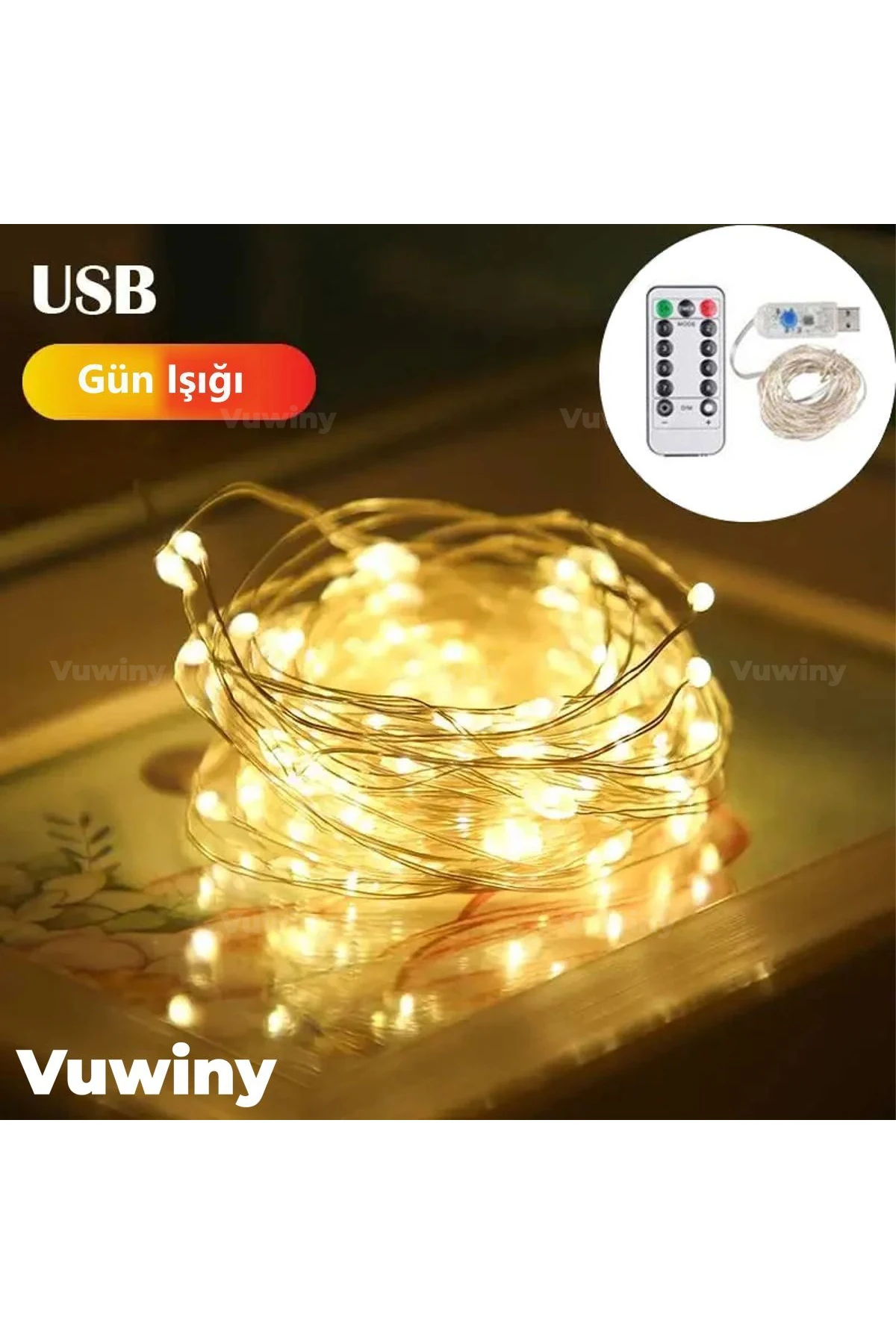 USB Kumandalı 8 Modlu Dekoratif Gün Işığı Parlak Gümüş Tel Peri LED (5 Metre)