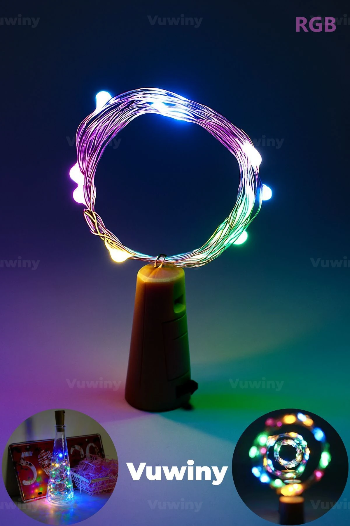 Tıpalı Mantar Dekoratif Şişeler İçin Bükülebilir Pilli Peri Led RGB (2 Metre)