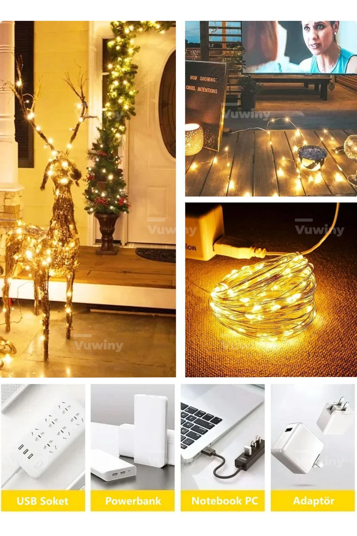 USB Çok Amaçlı Ev Yatak Odası Noel Dekoratif Aydınlatma Gümüş Tel Peri Led Işık