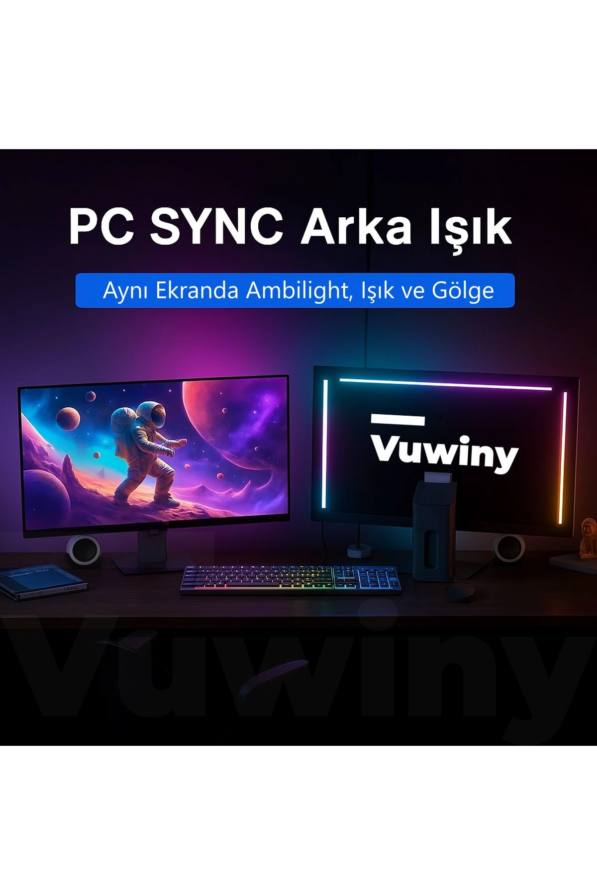 Bilgisayar Monitör Görüntüye Duyarlı Sync Neon Ambilight LED Aydınlatma (27" İnç)