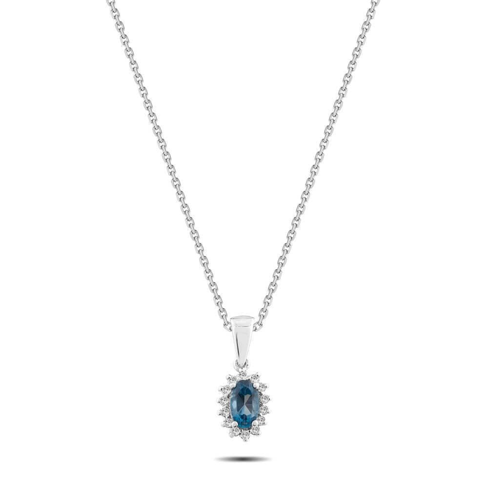 0,34 Karat Pırlantalı Blue Topaz Kolye