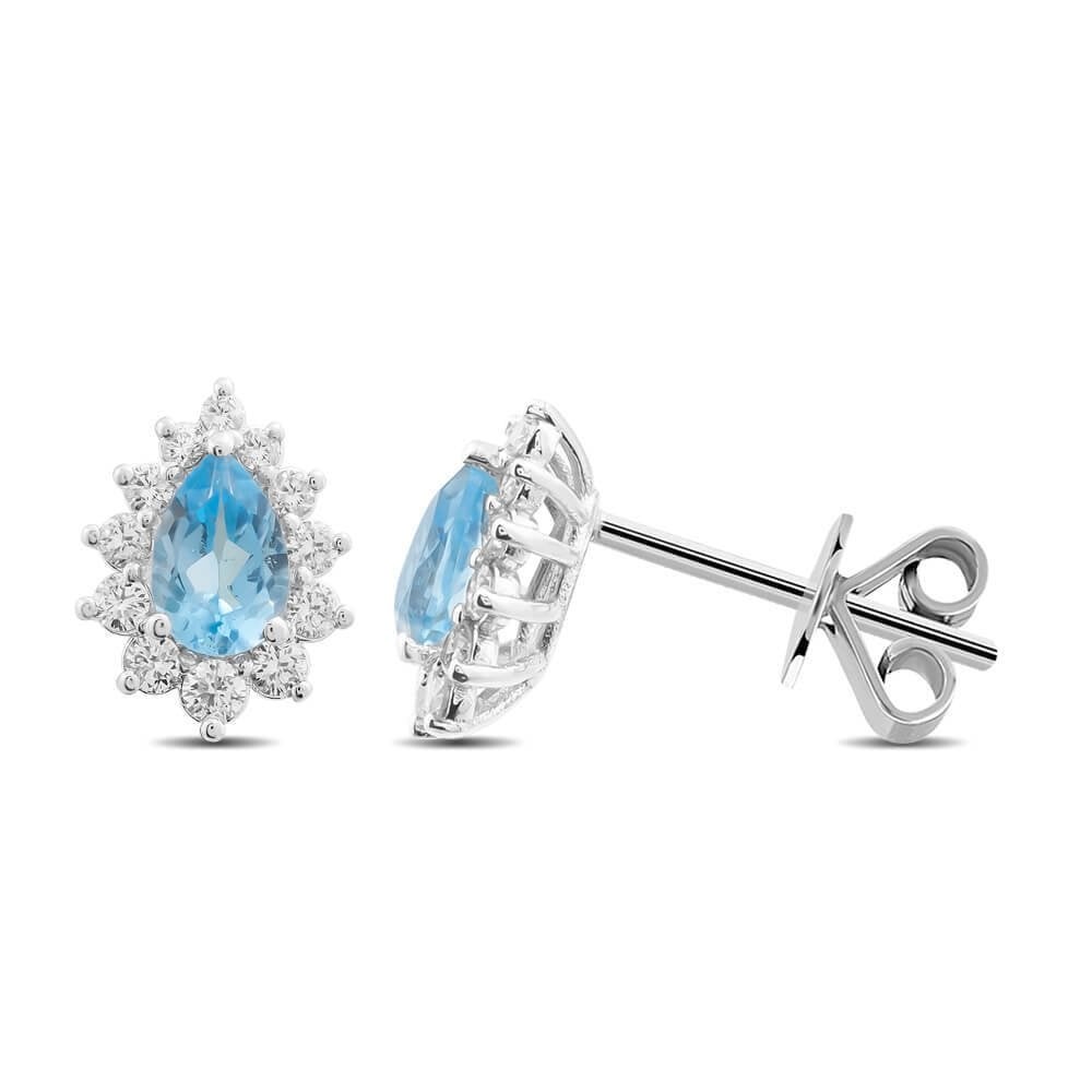 1,26 Karat Pırlantalı Blue Topaz Küpe