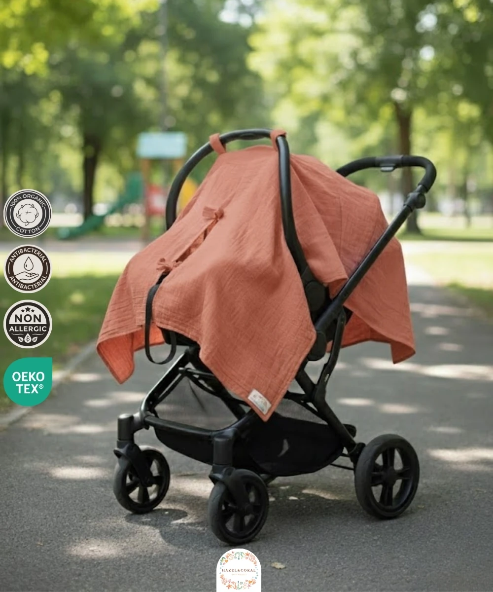 Çift Katlı Müslin Puset Örtüsü %100 Doğal Pamuklu Kiremit Rengi main variant image