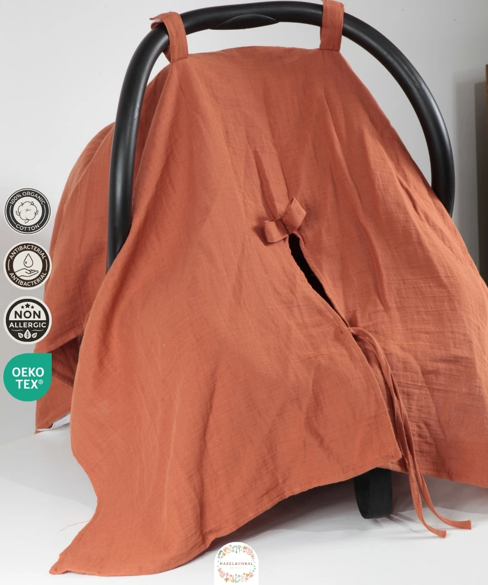 Çift Katlı Müslin Puset Örtüsü %100 Doğal Pamuklu Kiremit Rengi