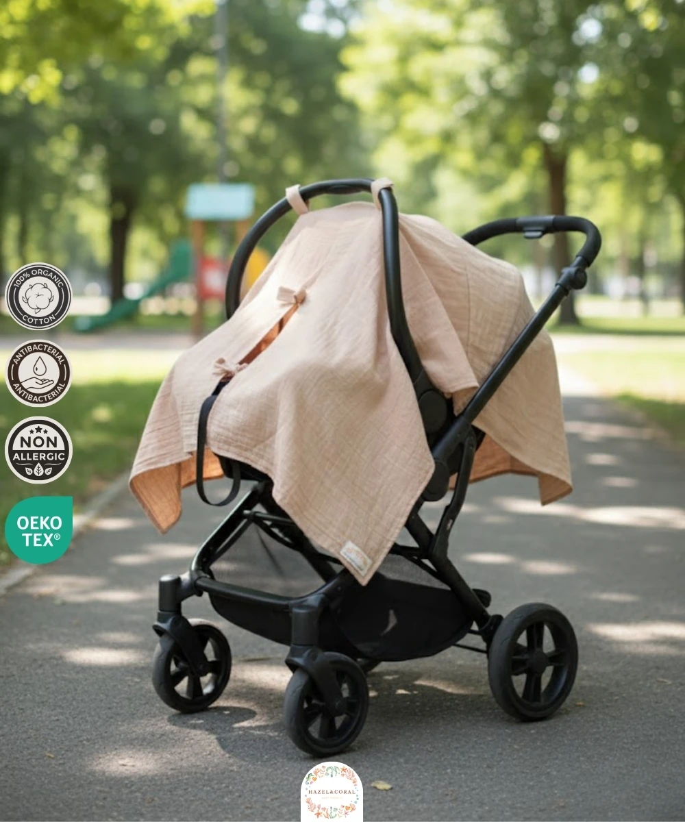 Çift Katlı Müslin Puset Örtüsü %100 Doğal Pamuklu Bej main variant image