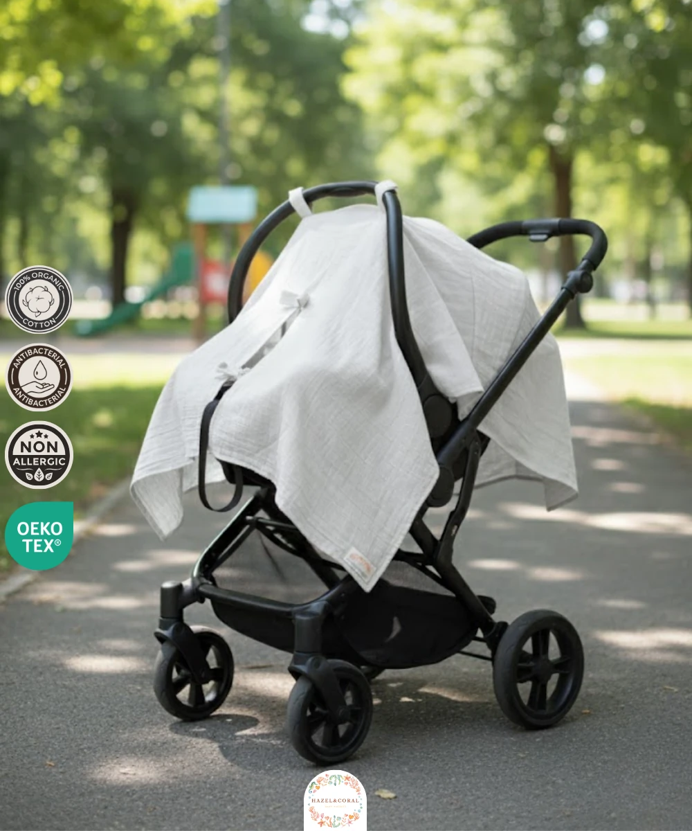 Müslin Puset Örtüsü %100 Doğal Pamuklu Krem main variant image