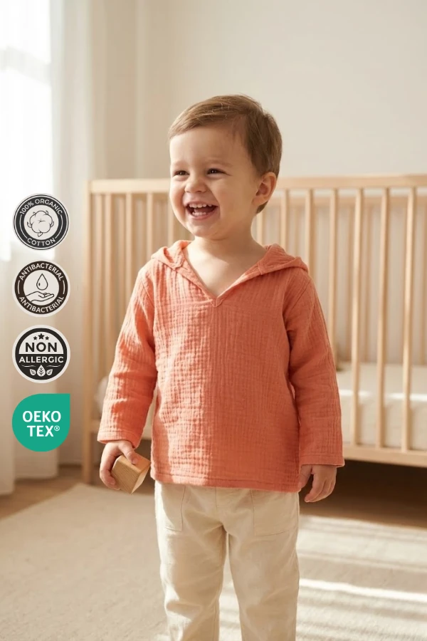 Kapüşonlu Uzun Kollu Üst Kiremit Rengi main variant image